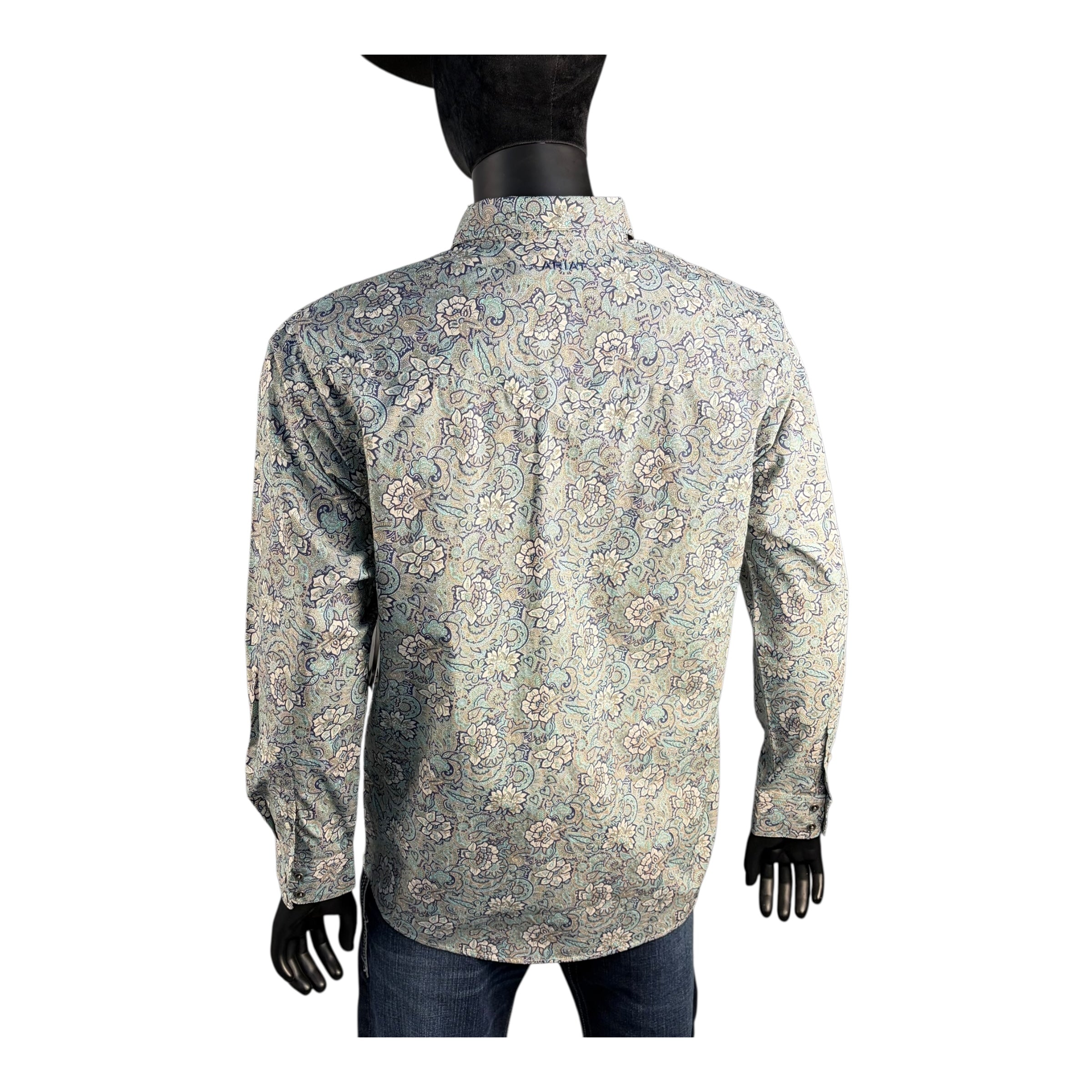 Ariat Men’s Long Sleeve Button-Down Shirt – Sage Green & Blue Floral Print