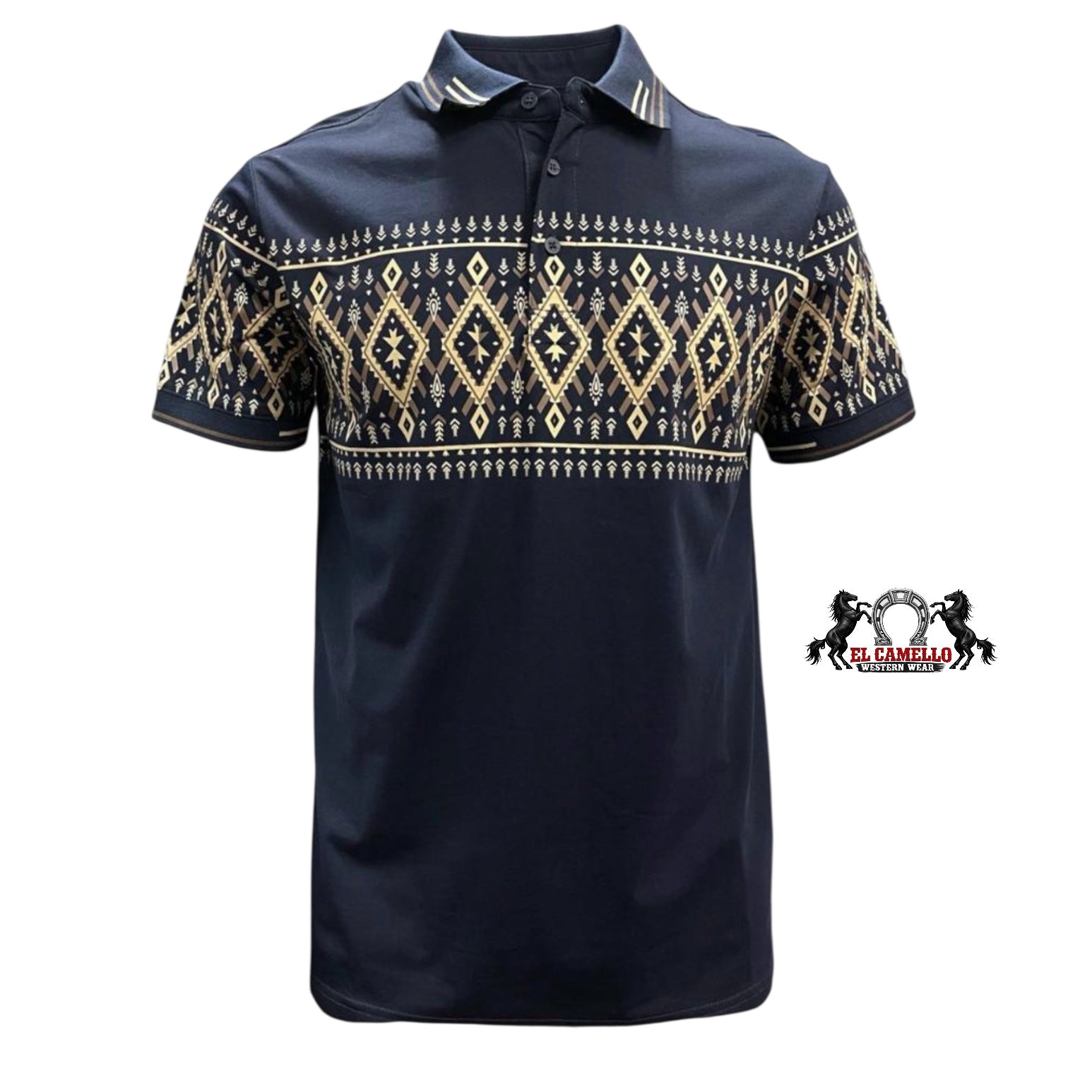 MT-36022 Men’s Western Print Polo – Navy