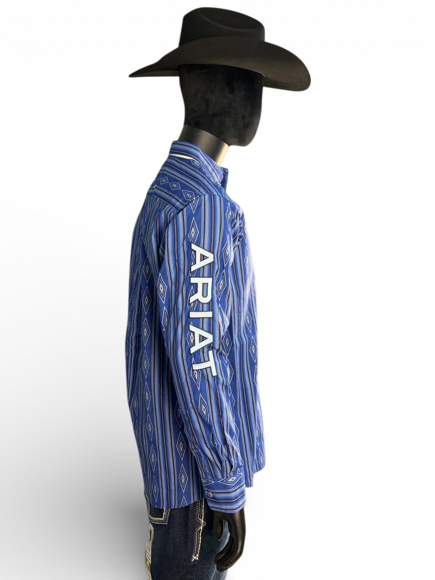 Ariat Men’s Blue Geometric Stripe Long Sleeve Button-Down Shirt