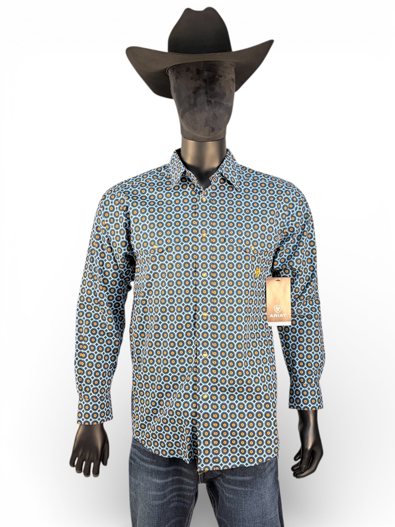 Ariat Men’s Dark Teal Micro-Print Long Sleeve Button-Down Shirt