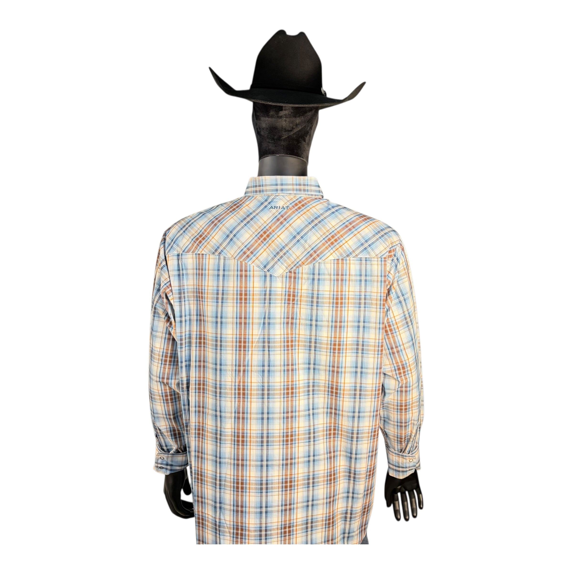 Ariat Men’s Blue & Tan Plaid Long Sleeve Western Shirt
