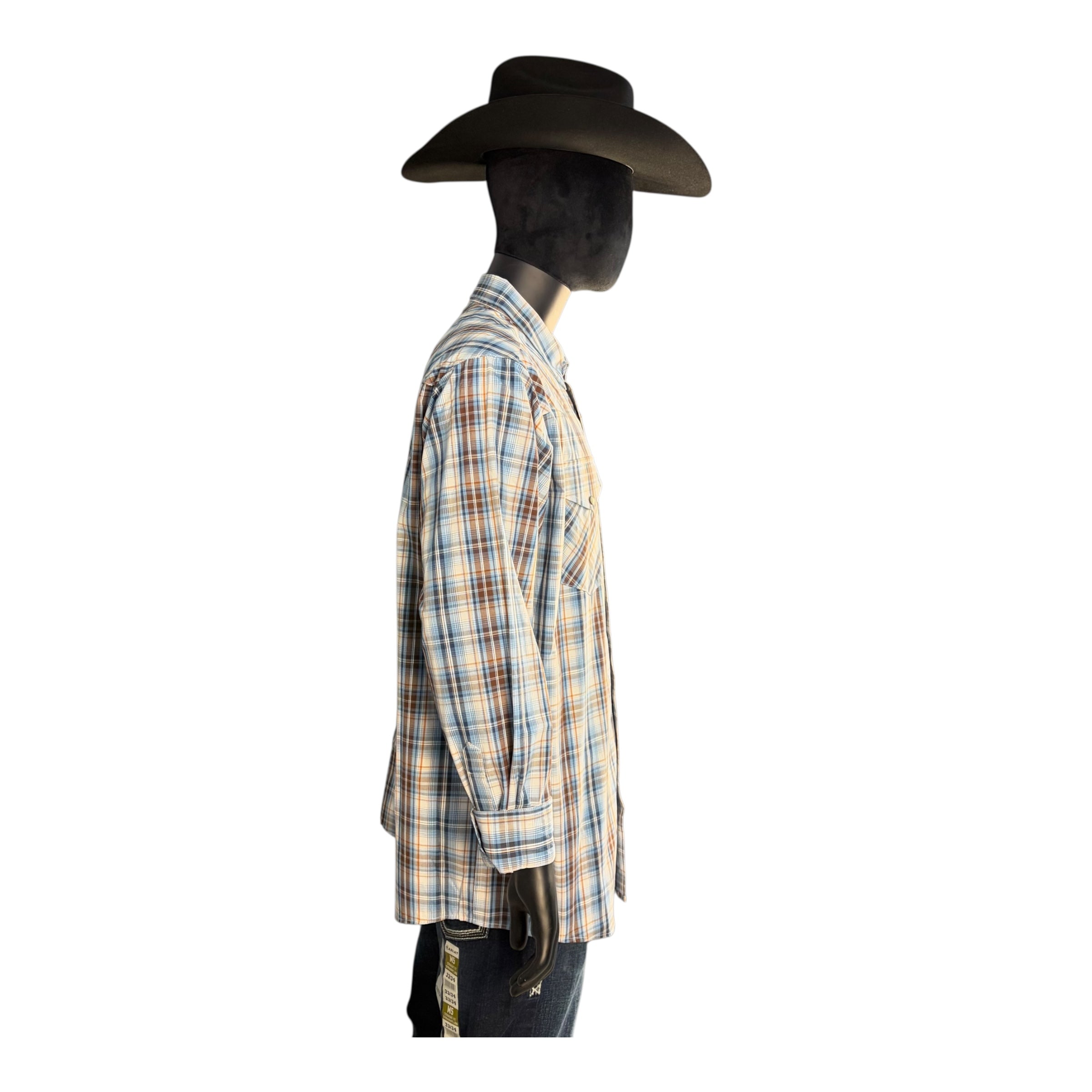Ariat Men’s Blue & Tan Plaid Long Sleeve Western Shirt