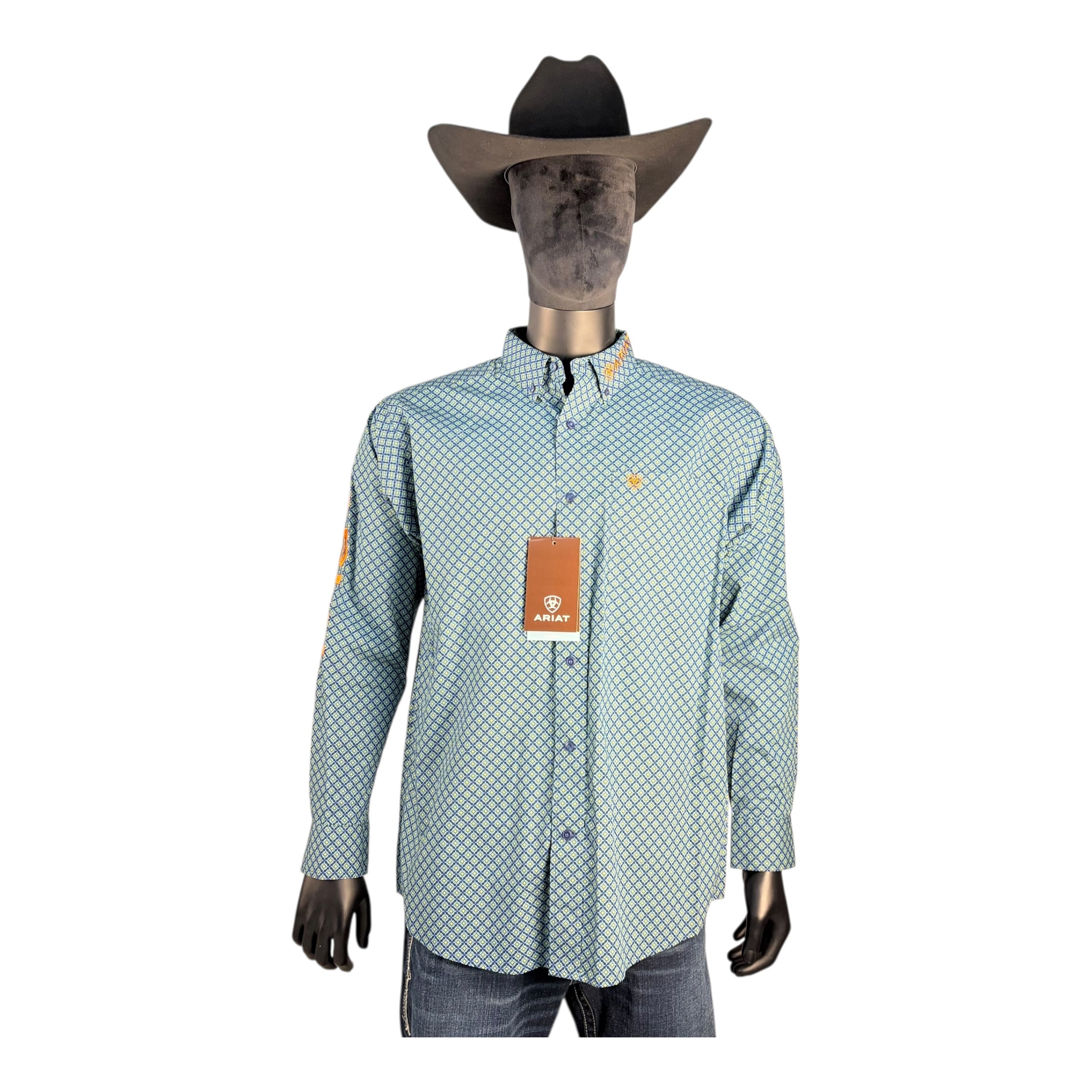 Ariat Men’s Light Teal Micro-Print Long Sleeve Button-Down Shirt