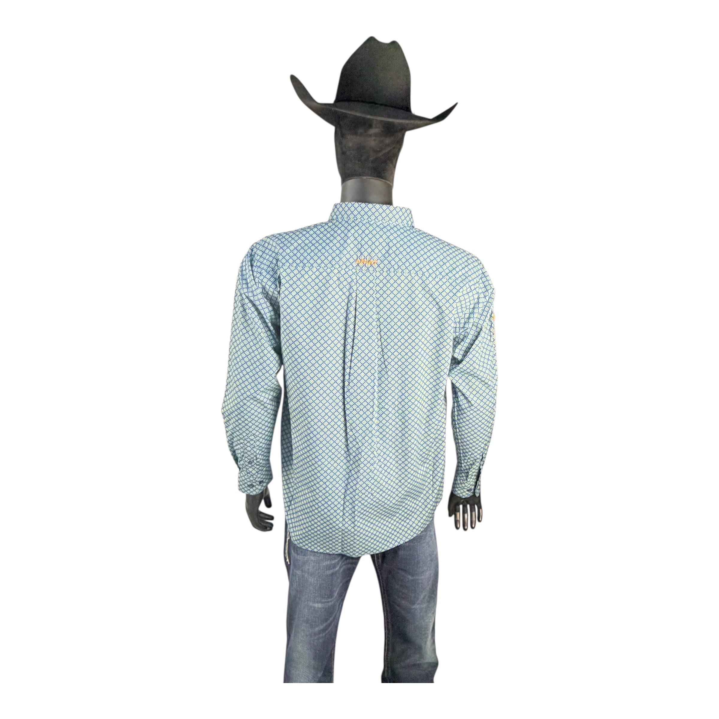 Ariat Men’s Light Teal Micro-Print Long Sleeve Button-Down Shirt