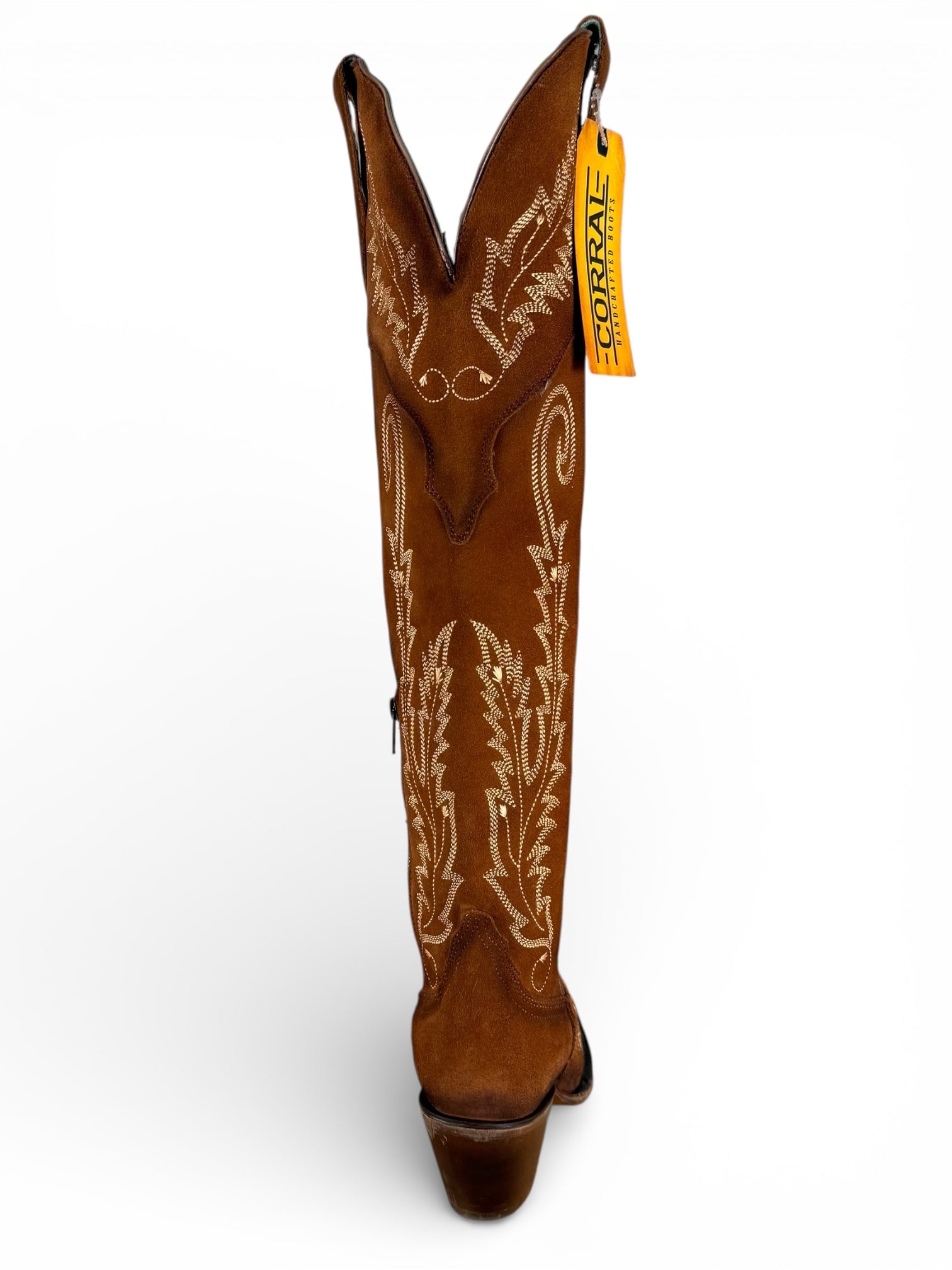 A4405- WOMEN'S COGNAC SUEDE EMBROIDERY TALL TOP J TOE COWBOY BOOT