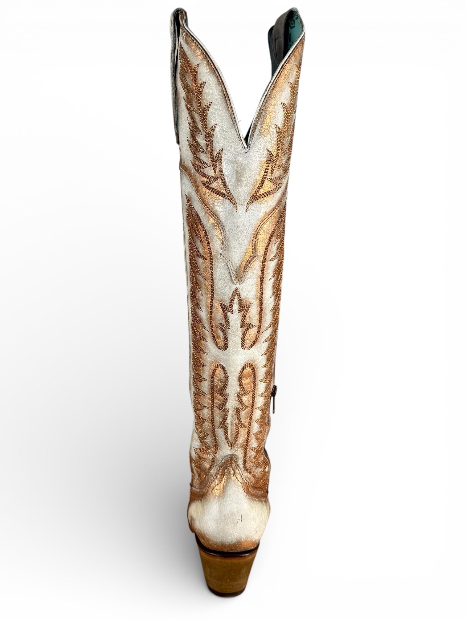 A4212- WOMEN'S DISTRESSED WHITE EMBROIDERY TALL TOP COWBOY BOOT