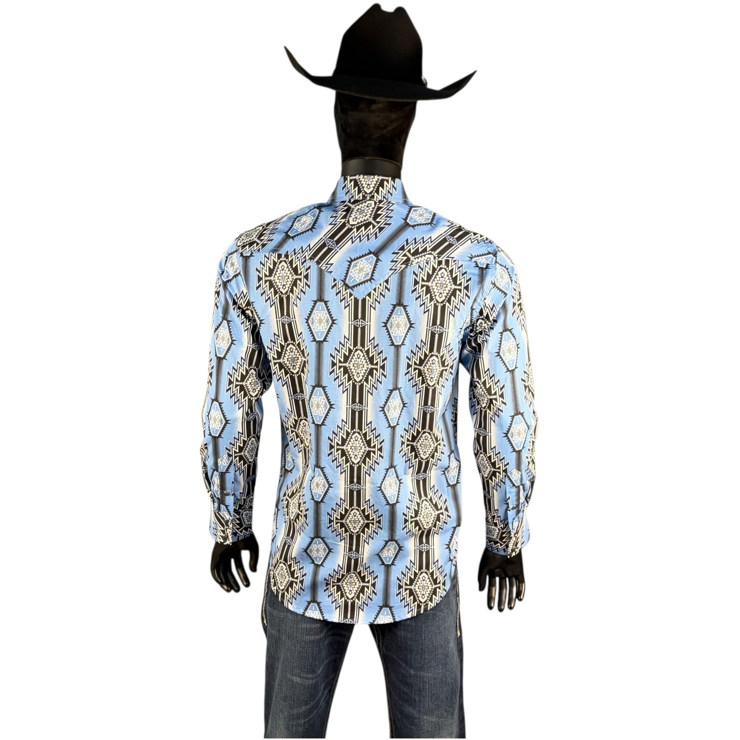 Men’s Rock & Roll Blue Diamond Geo Long Sleeve Western Shirt