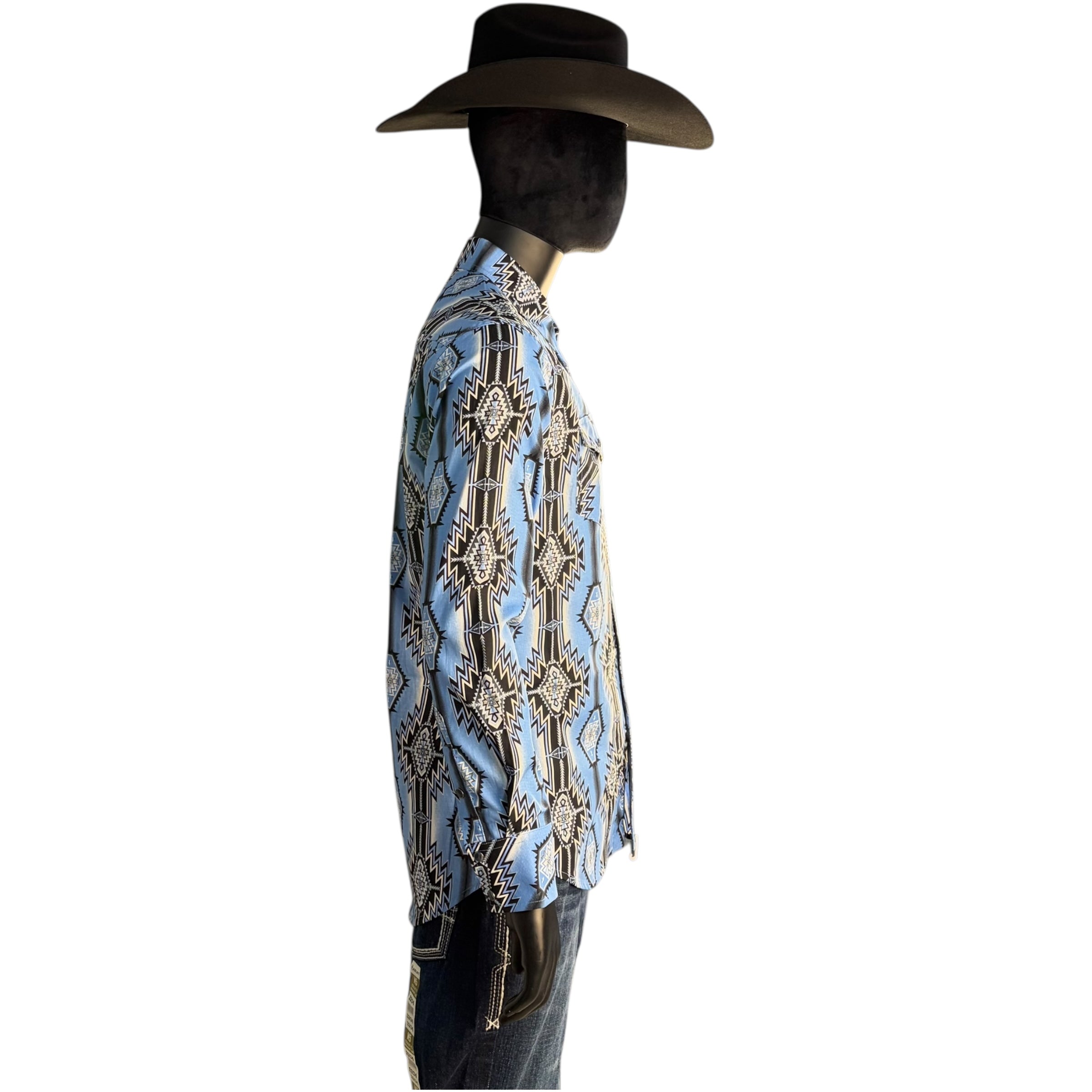 Men’s Rock & Roll Blue Diamond Geo Long Sleeve Western Shirt