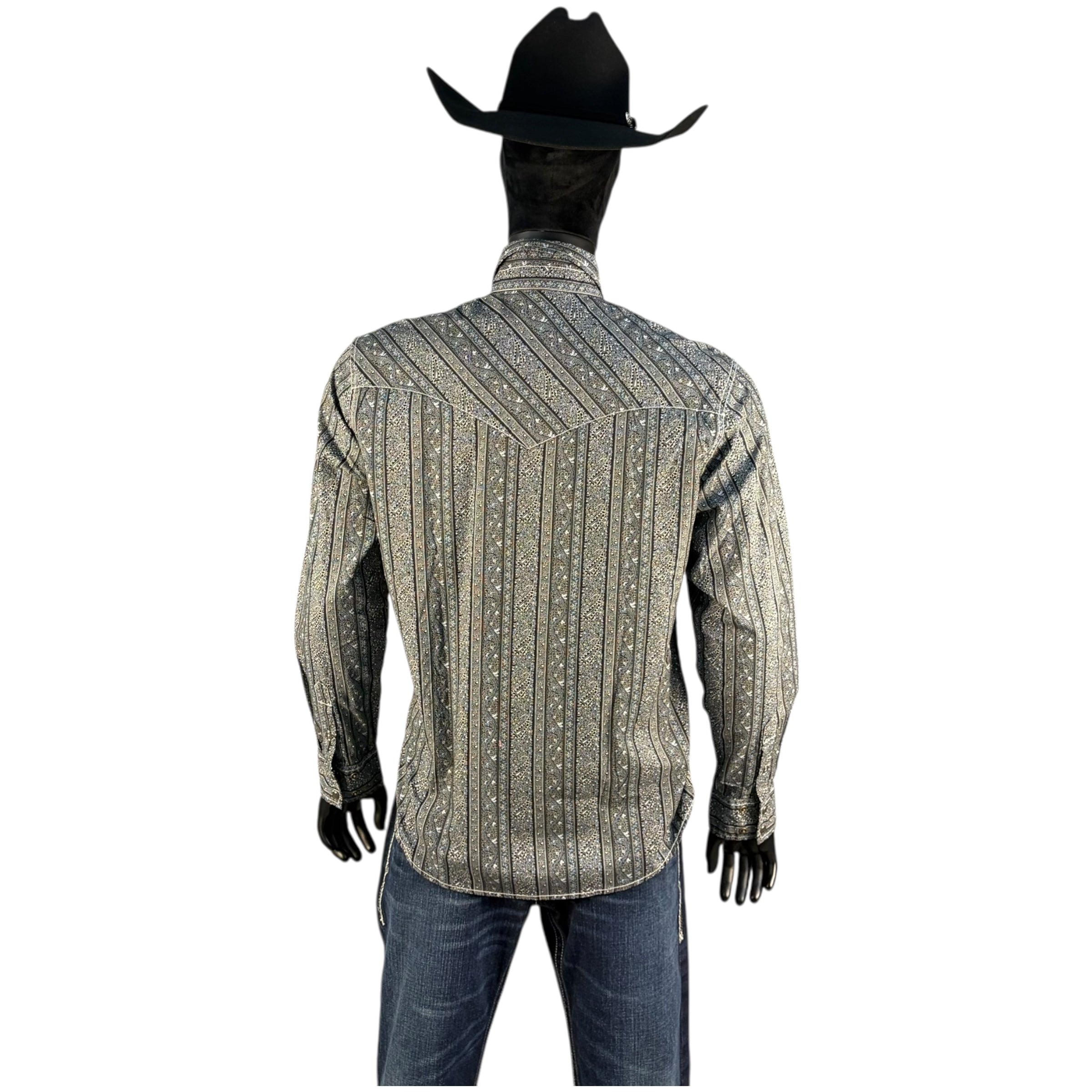 Cinch Men’s black Western Stripe & Geo Print Long Sleeve Snap Shirt