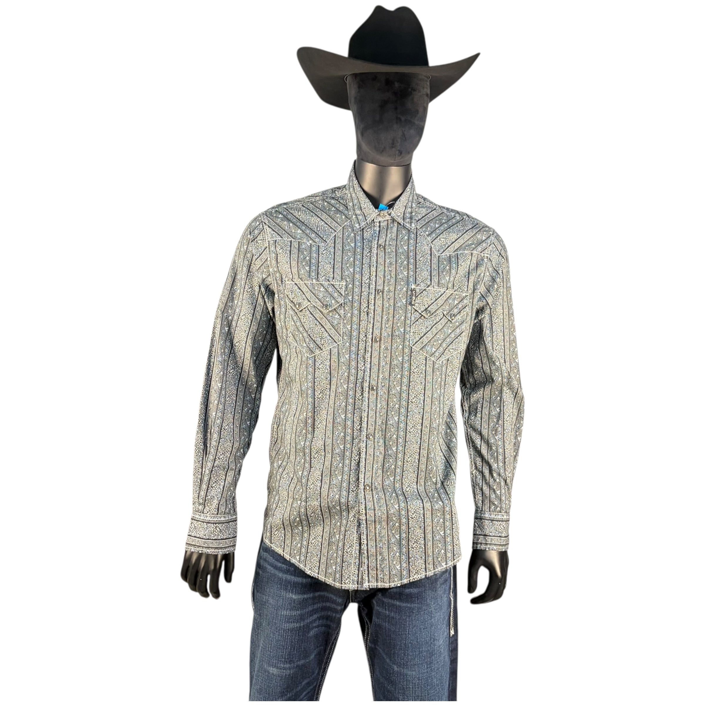 Cinch Men’s black Western Stripe & Geo Print Long Sleeve Snap Shirt