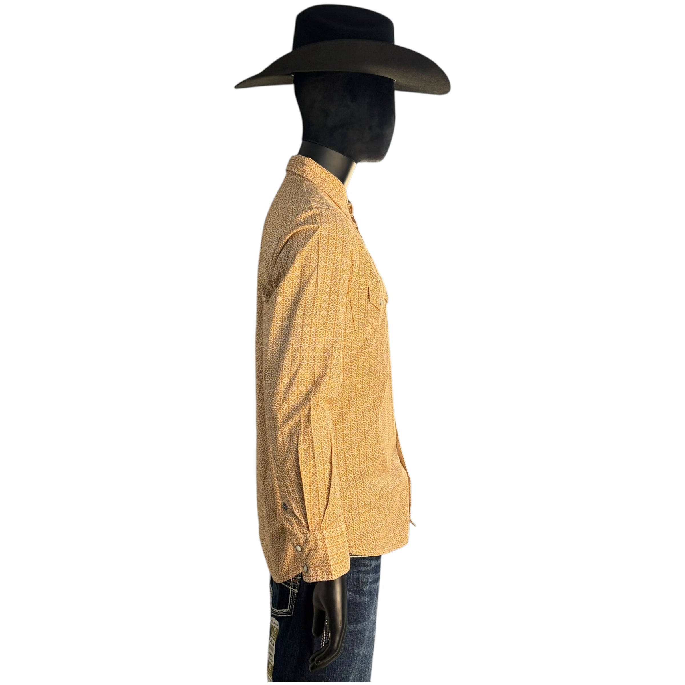 Men’s Cinch Orange Geometric Print Long Sleeve Western Snap Shirt