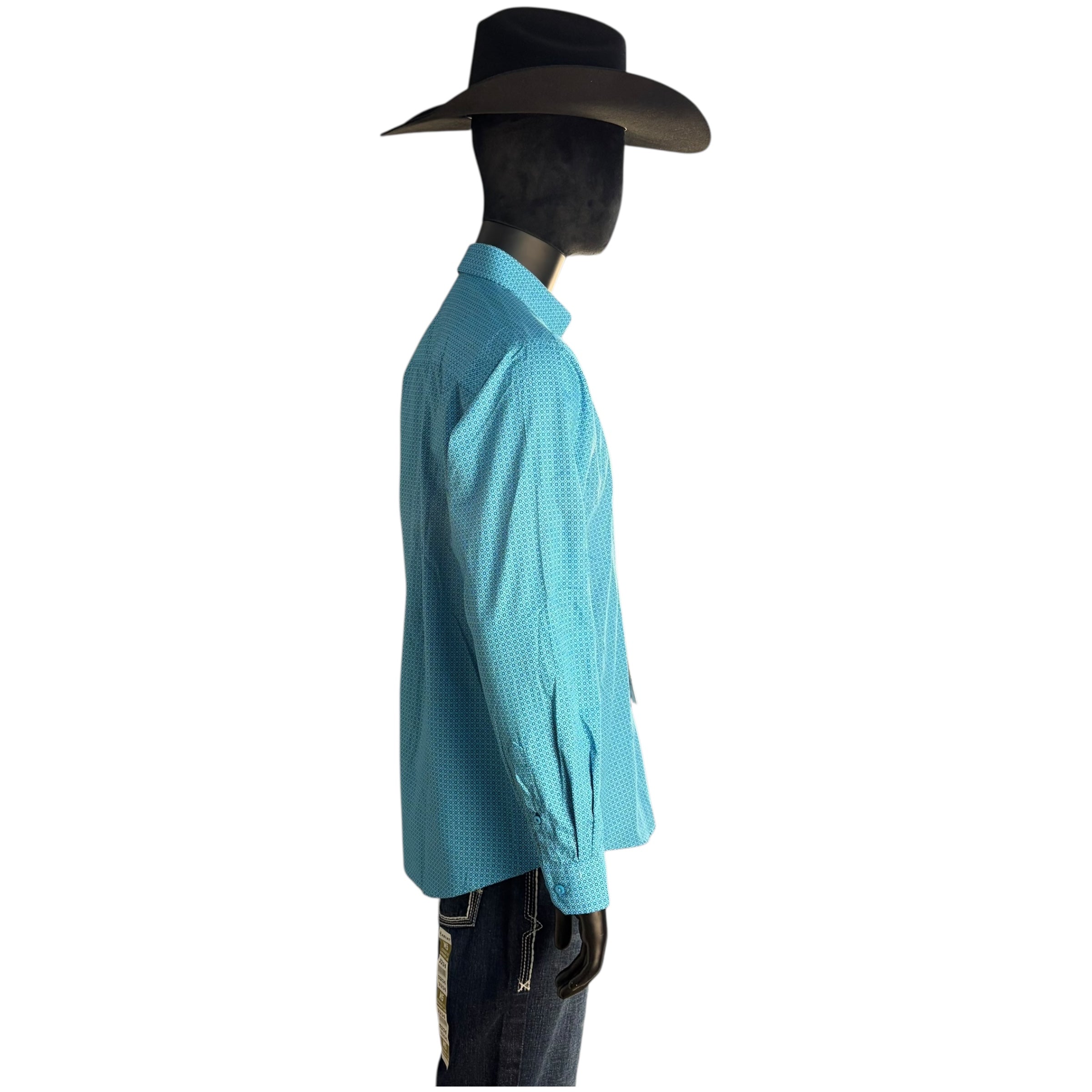 Men’s Cinch Turquoise Geometric Print Long Sleeve Button-Down Shirt