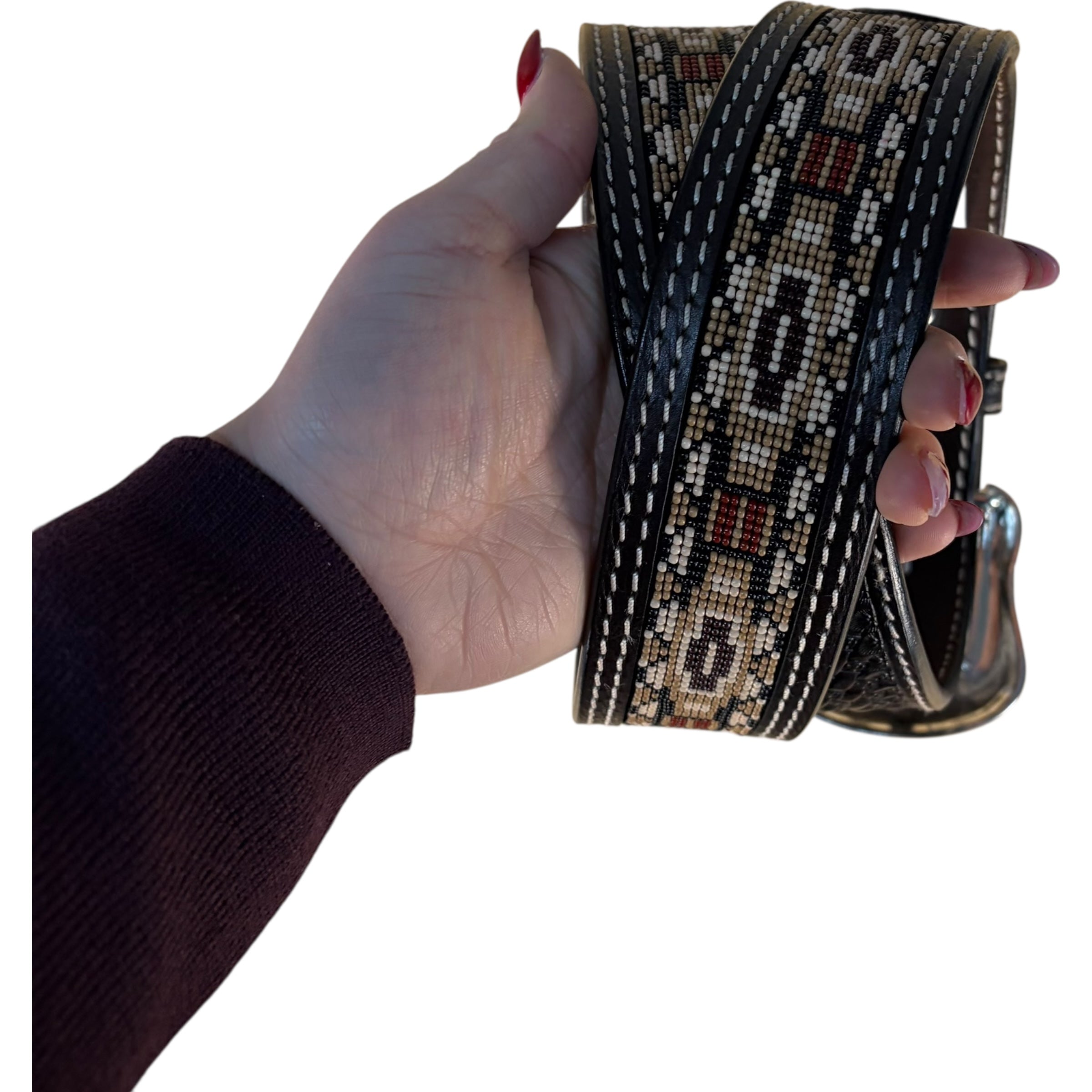 Ranger Beaded Southwestern Leather Belt – Black