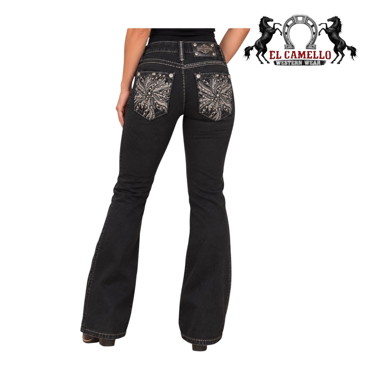 Sexy Couture Women’s Black Embellished Bootcut Jeans 60020PB