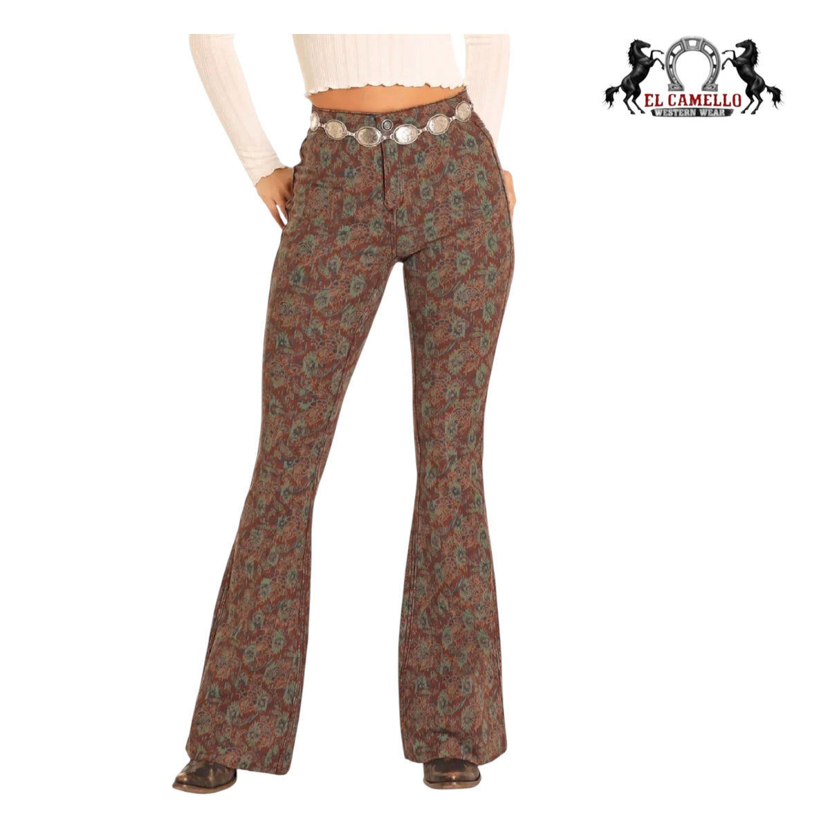 Rock & Roll Women Reversible Aztec Button Flare Pant Brown Jeans BW6PD04745