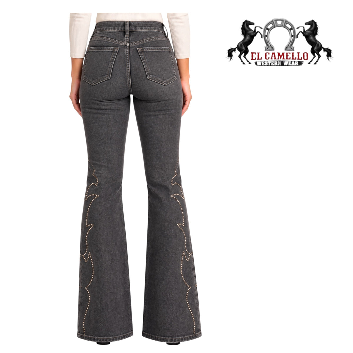 4790 Rock & Roll Ladies Studded High Rise Flare Jeans DW06HD04790