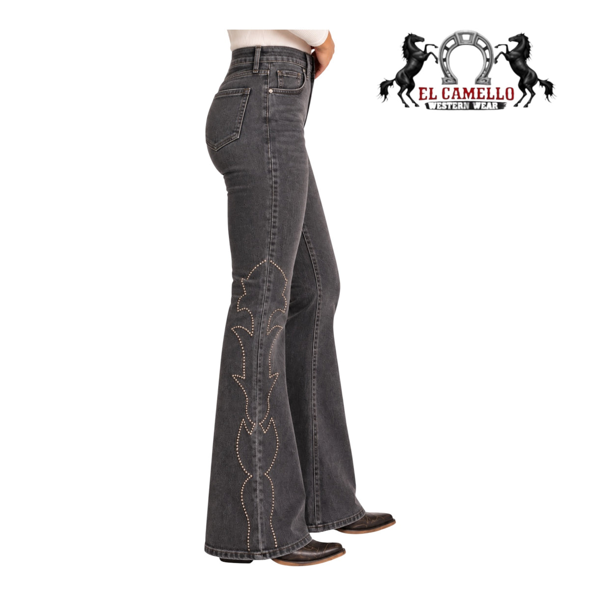 4790 Rock & Roll Ladies Studded High Rise Flare Jeans DW06HD04790