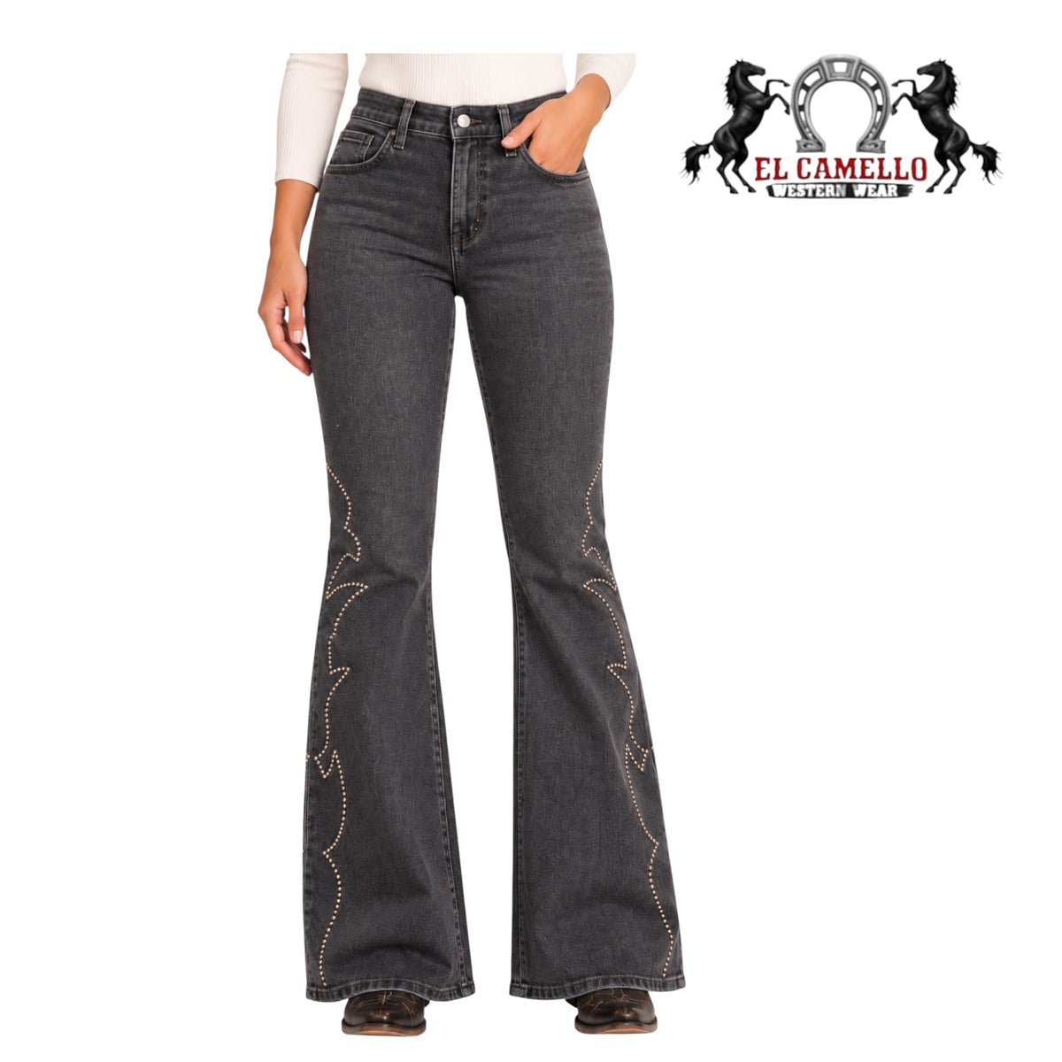 4790 Rock & Roll Ladies Studded High Rise Flare Jeans DW06HD04790