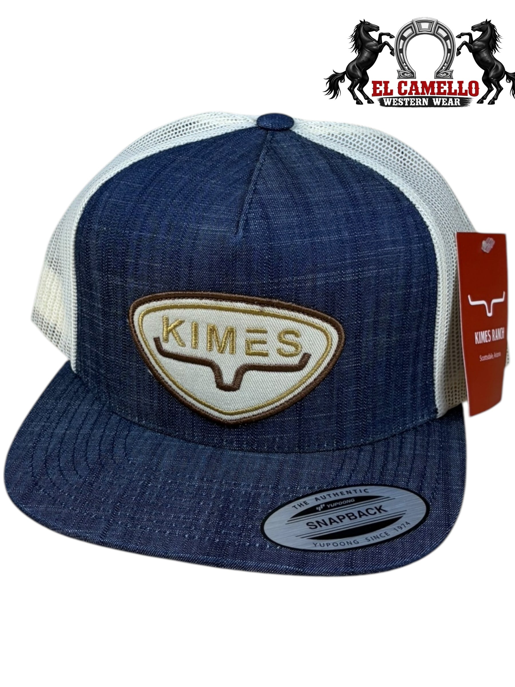 Kimes Ranch Denim & White Mesh Snapback Trucker Hat
