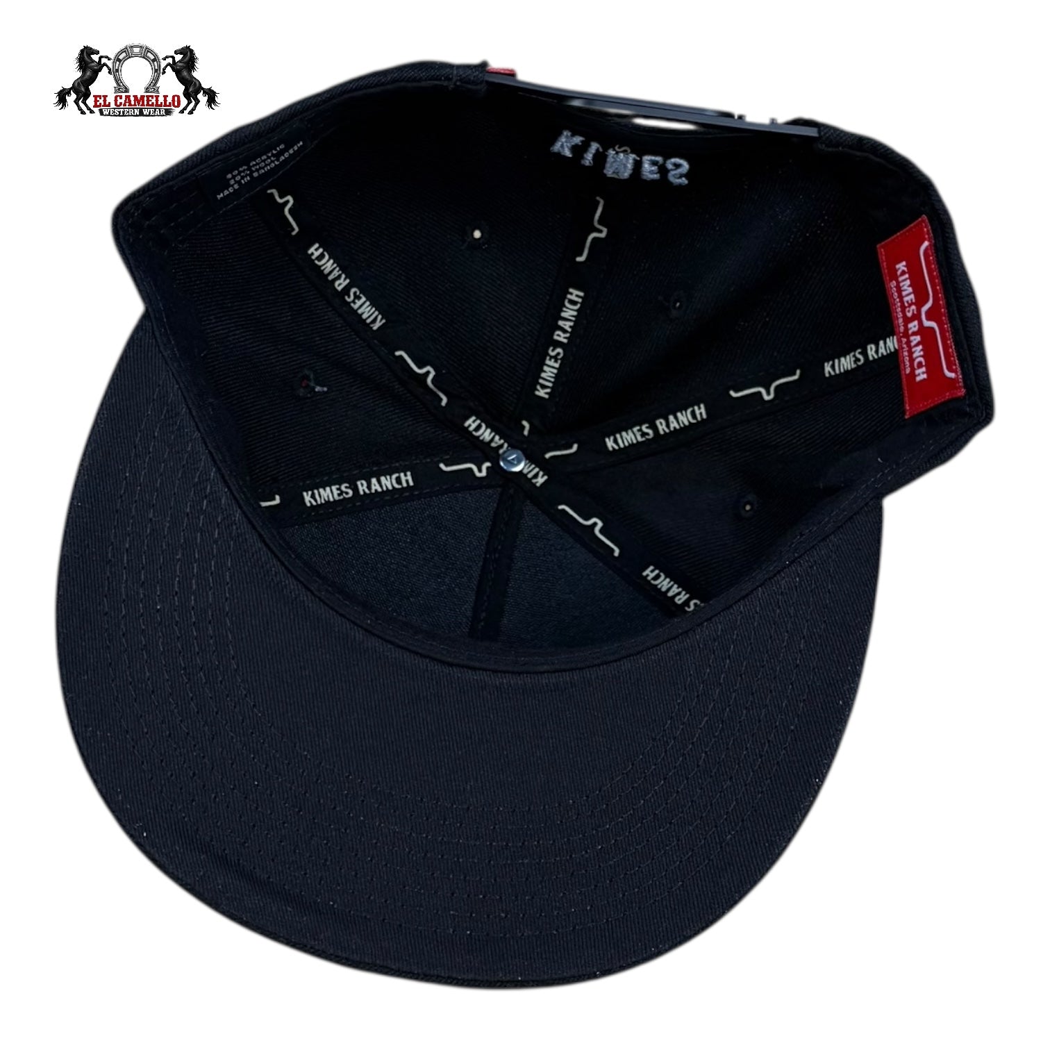 Kimes Ranch Black Snapback Hat with White Horns Logo