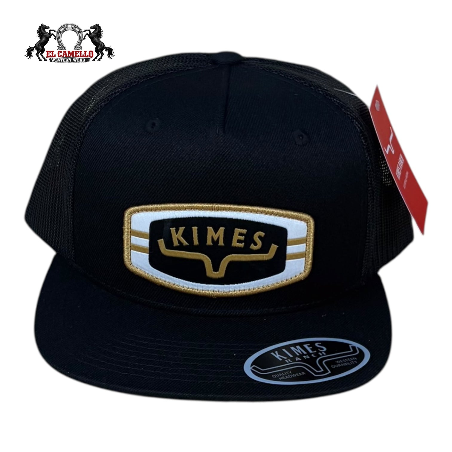 Kimes Ranch Black Trucker Snapback Hat with Gold Shield Patch