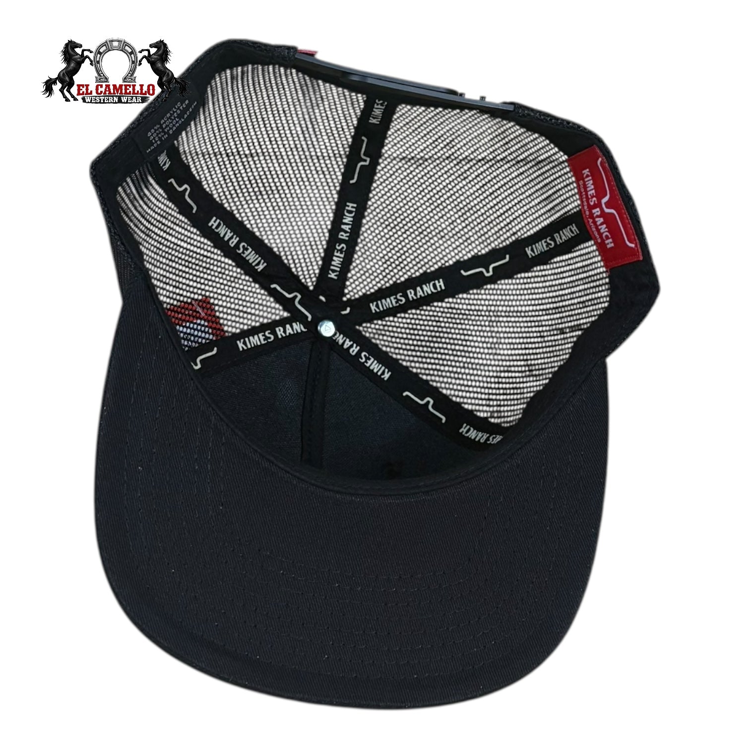 Kimes Ranch Black Trucker Snapback Hat with Gold Shield Patch