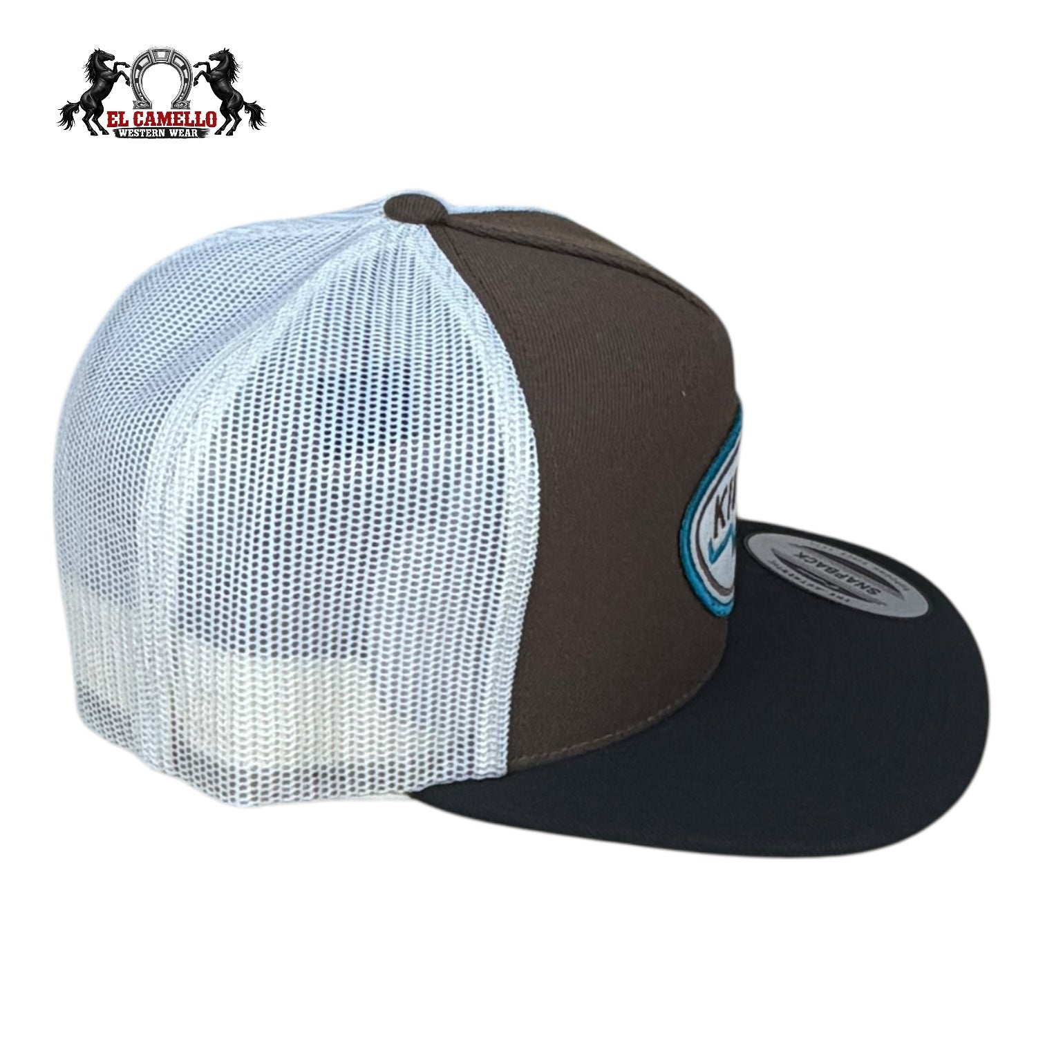 Kimes Ranch Brown & Black Trucker Snapback Hat with Turquoise Shield Patch