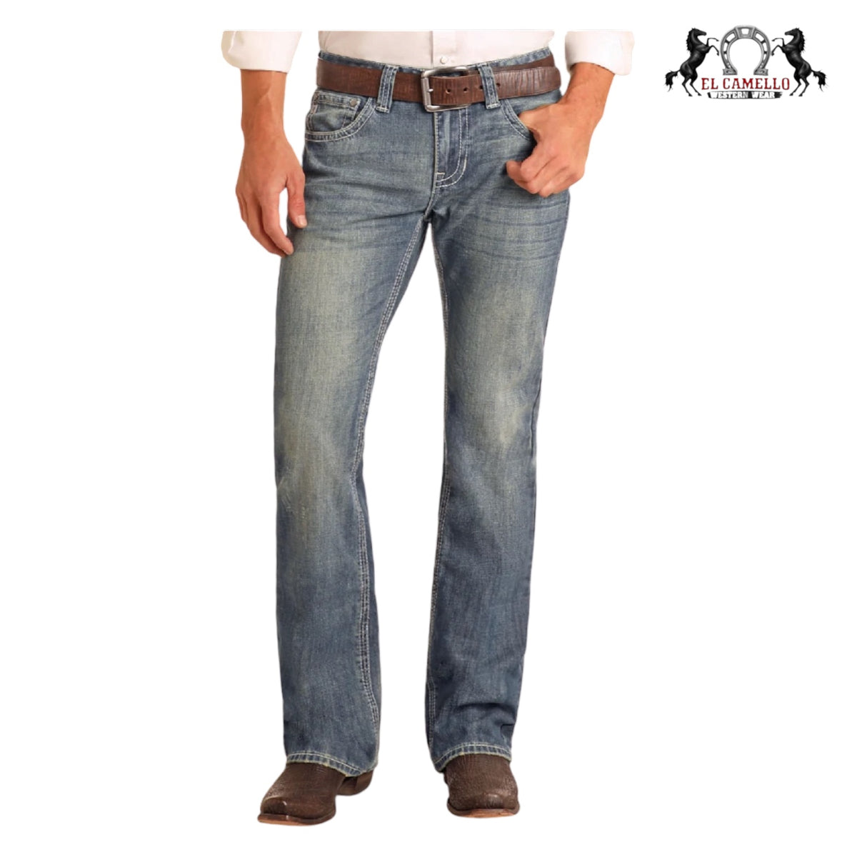 REGULAR FIT IVORY TOP-STITCHING BOOTCUT JEANS MOP2602