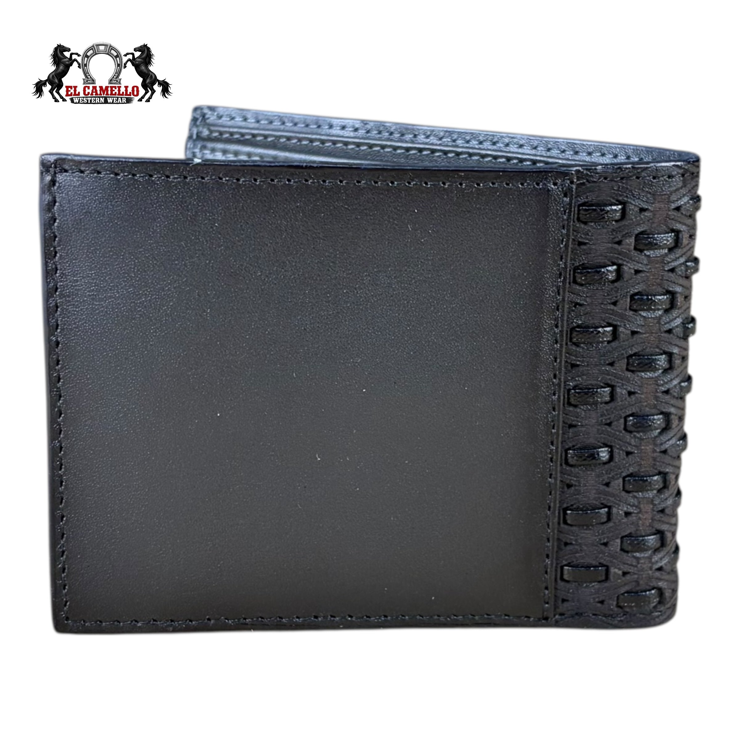 Cuadra Men’s Black Leather Bifold Wallet DU704 with Woven Detail
