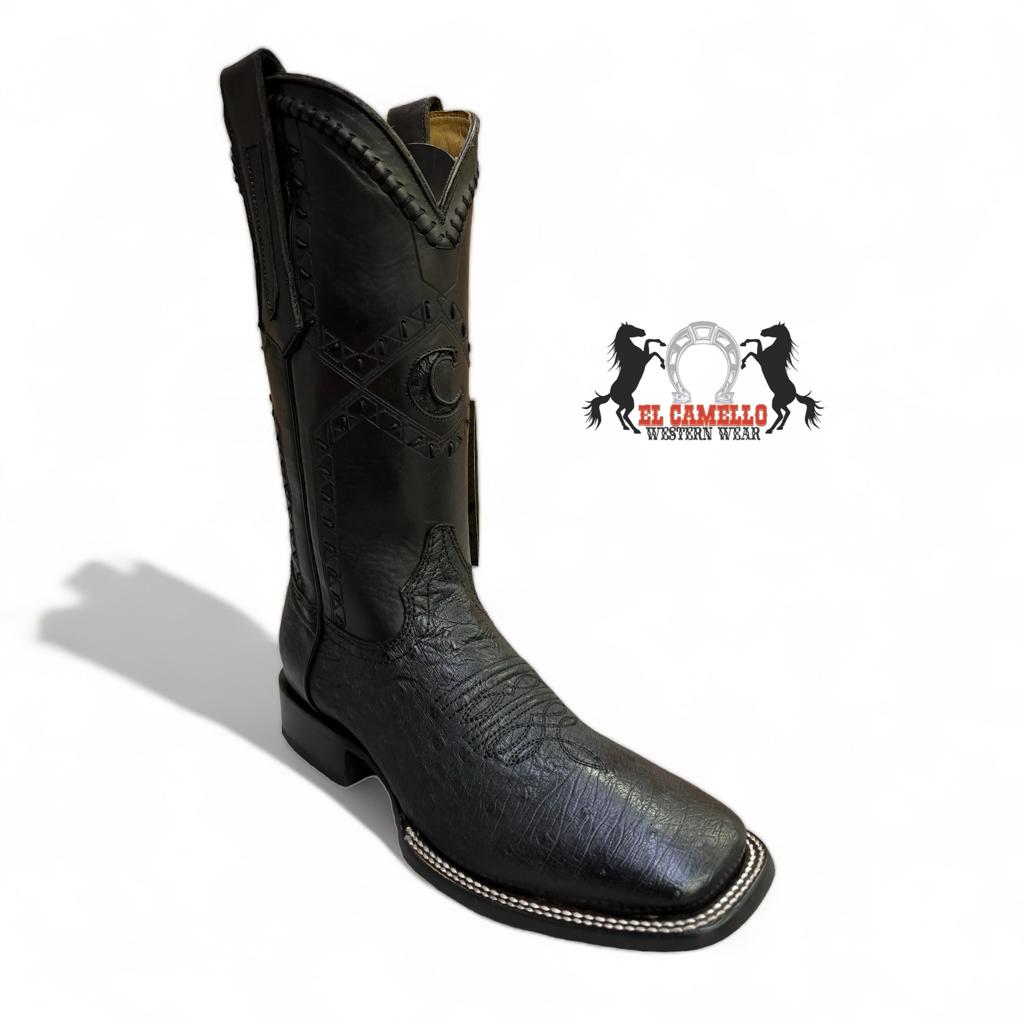 Cuadra Black Ostrich Belly Square Toe Boot CU470