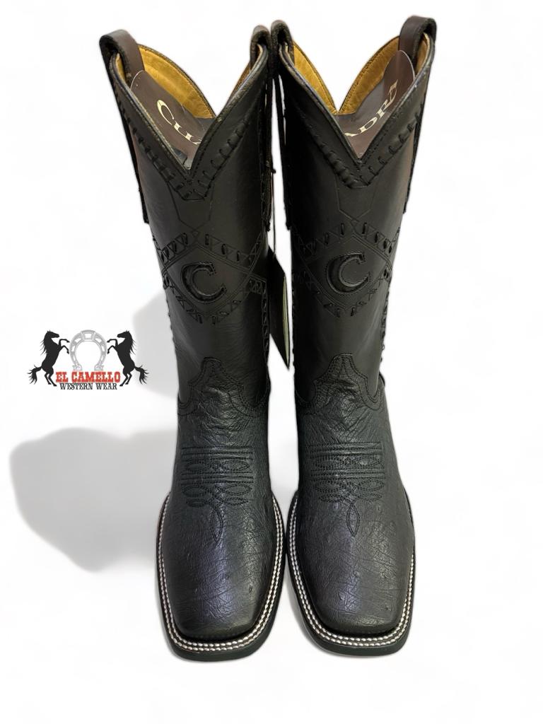 Cuadra Black Ostrich Belly Square Toe Boot CU470