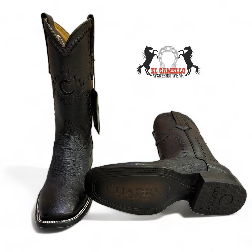 Cuadra Black Ostrich Belly Square Toe Boot CU470