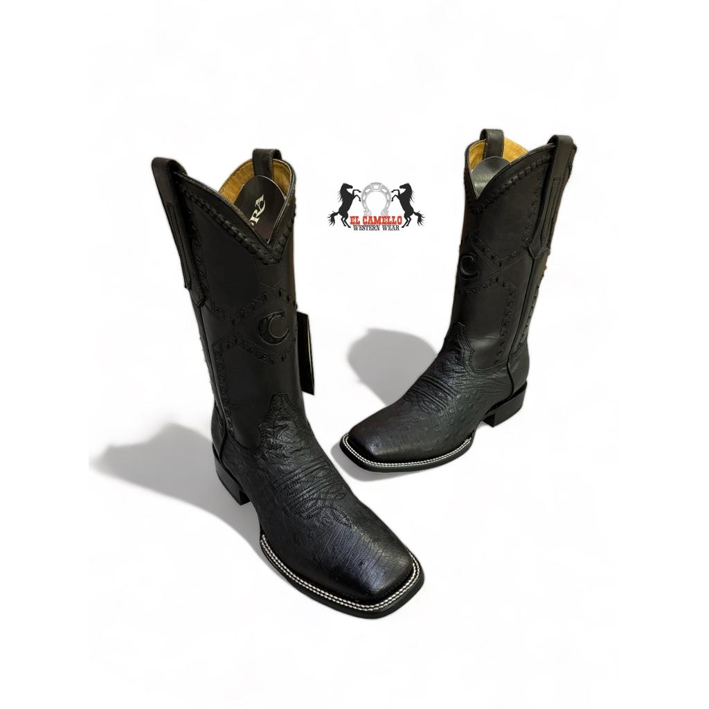 Cuadra Black Ostrich Belly Square Toe Boot CU470