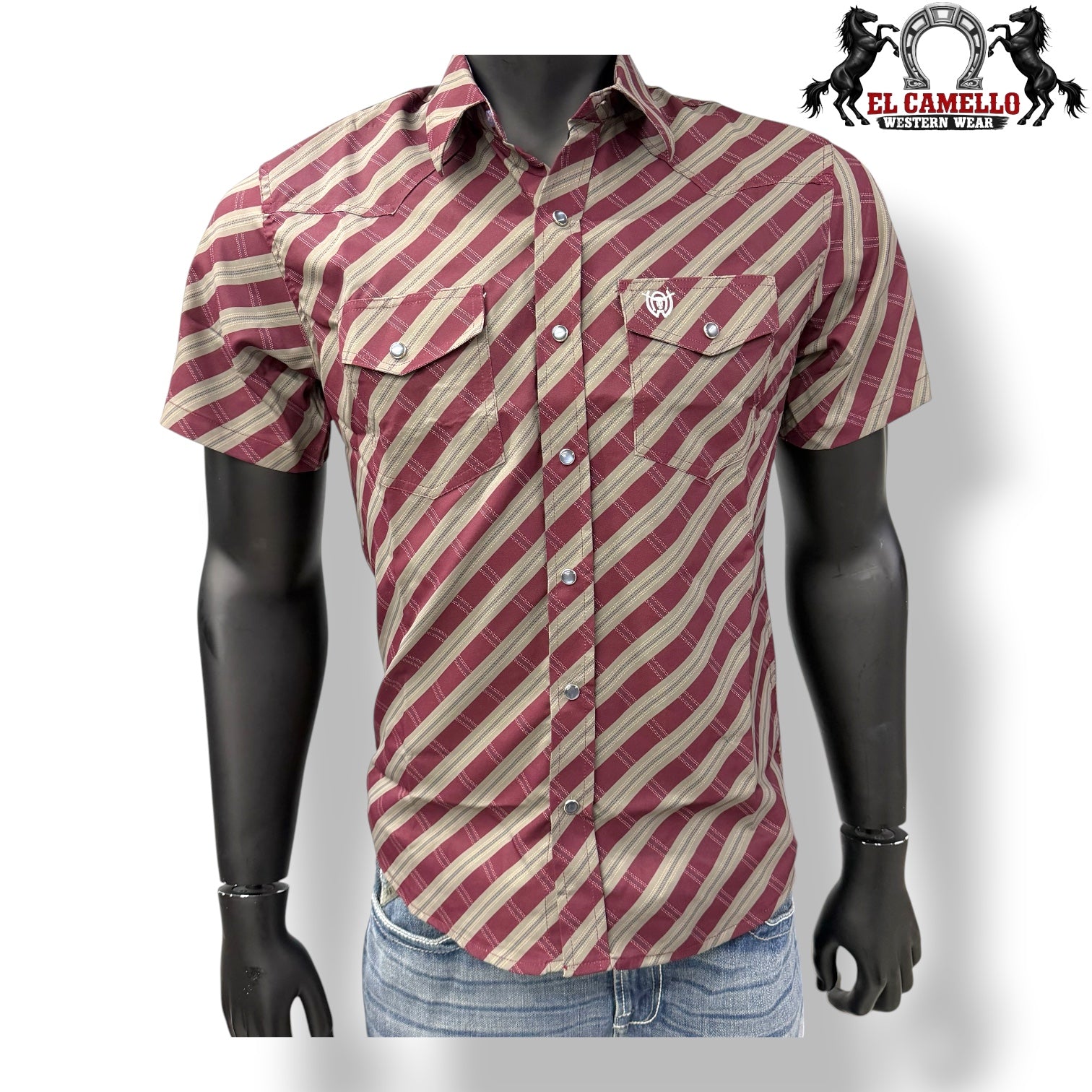 American West Burgundy & Grey Stripe Snap Shirt
 551H