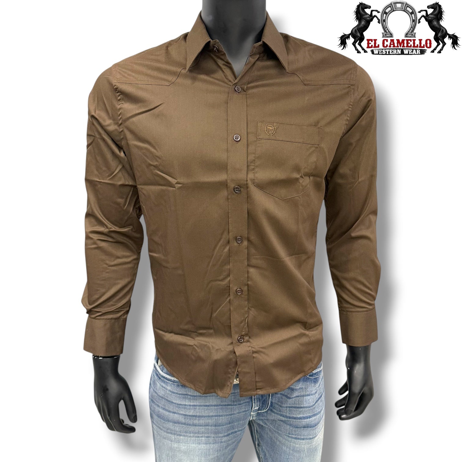 Men’s Solid Stretch Full Sleeve Brown Button Up SSFR1