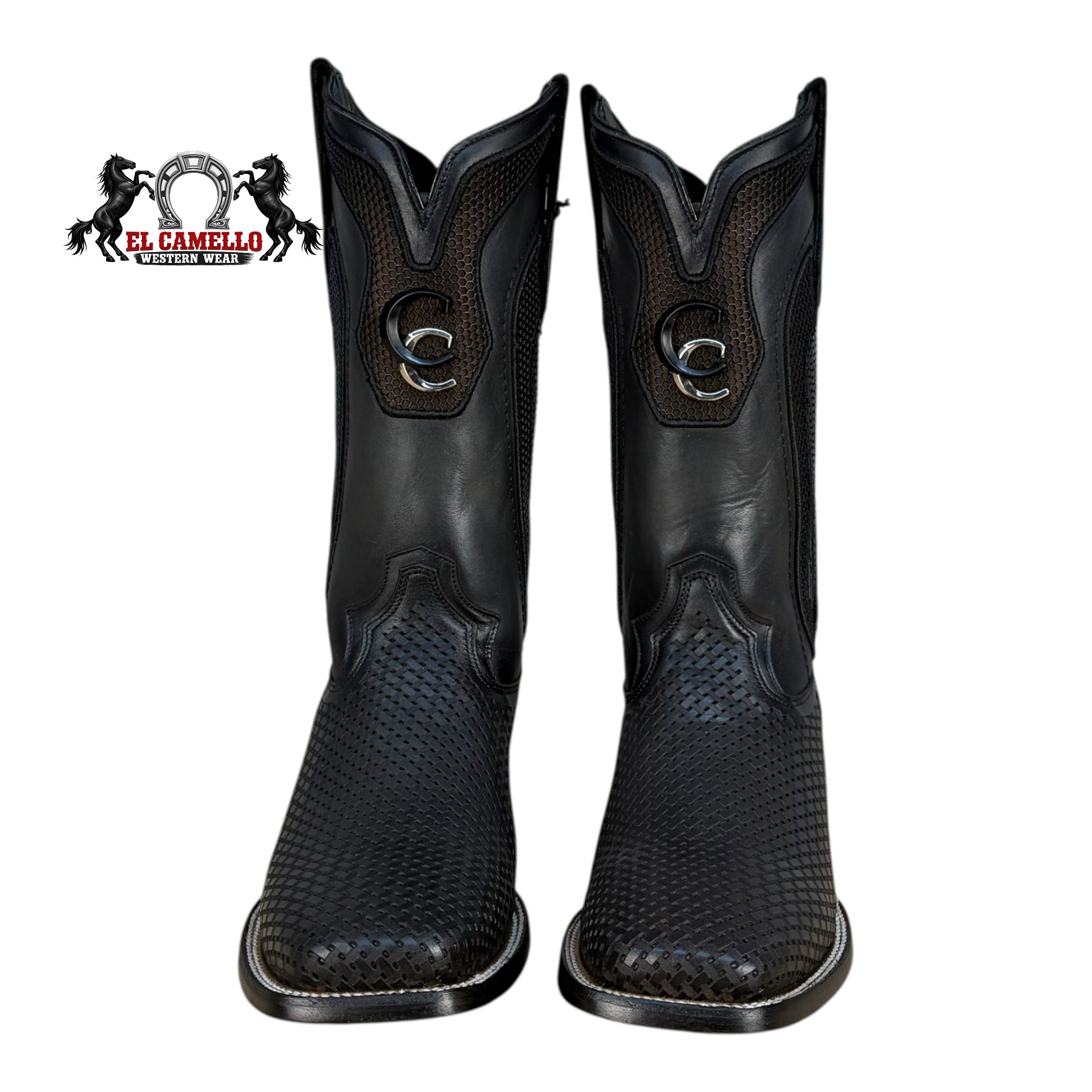 Cuadra Men’s Black Perforated Leather Western Boots CU985 – Square Toe, Hybrid Sole