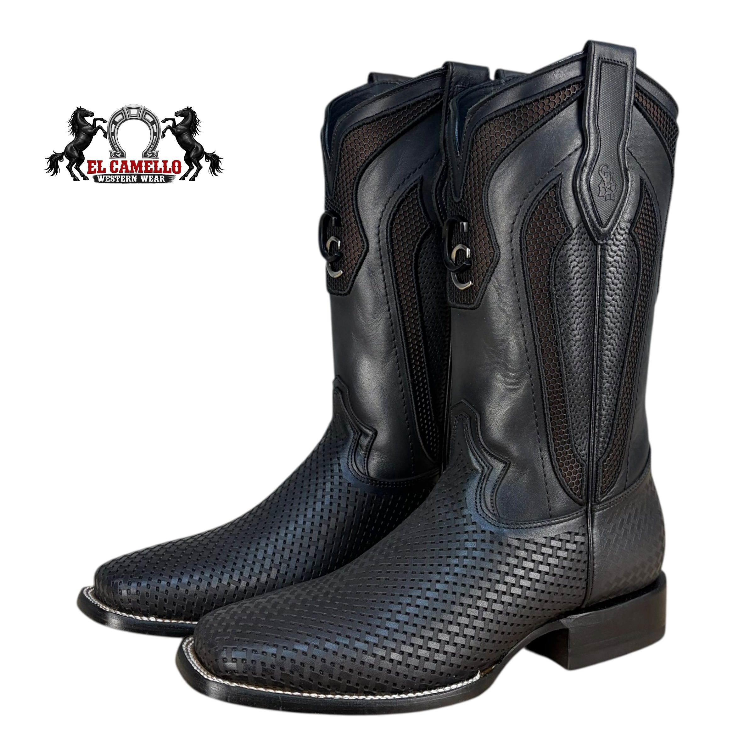 Cuadra Men’s Black Perforated Leather Western Boots CU985 – Square Toe, Hybrid Sole