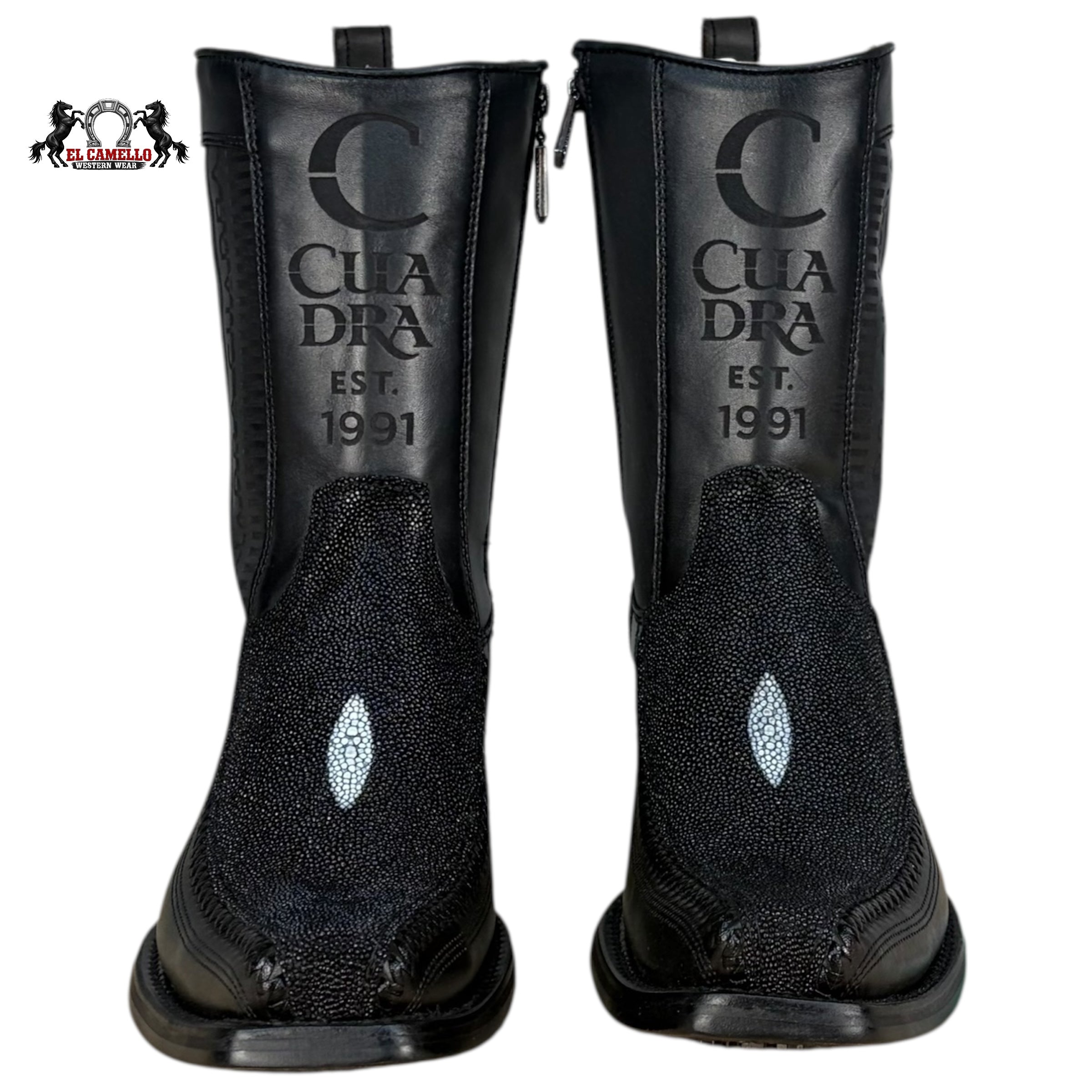 Cuadra Men’s Black Stingray & Leather Ankle Boots – Square Toe, Side Zip, Hybrid Sole CU783