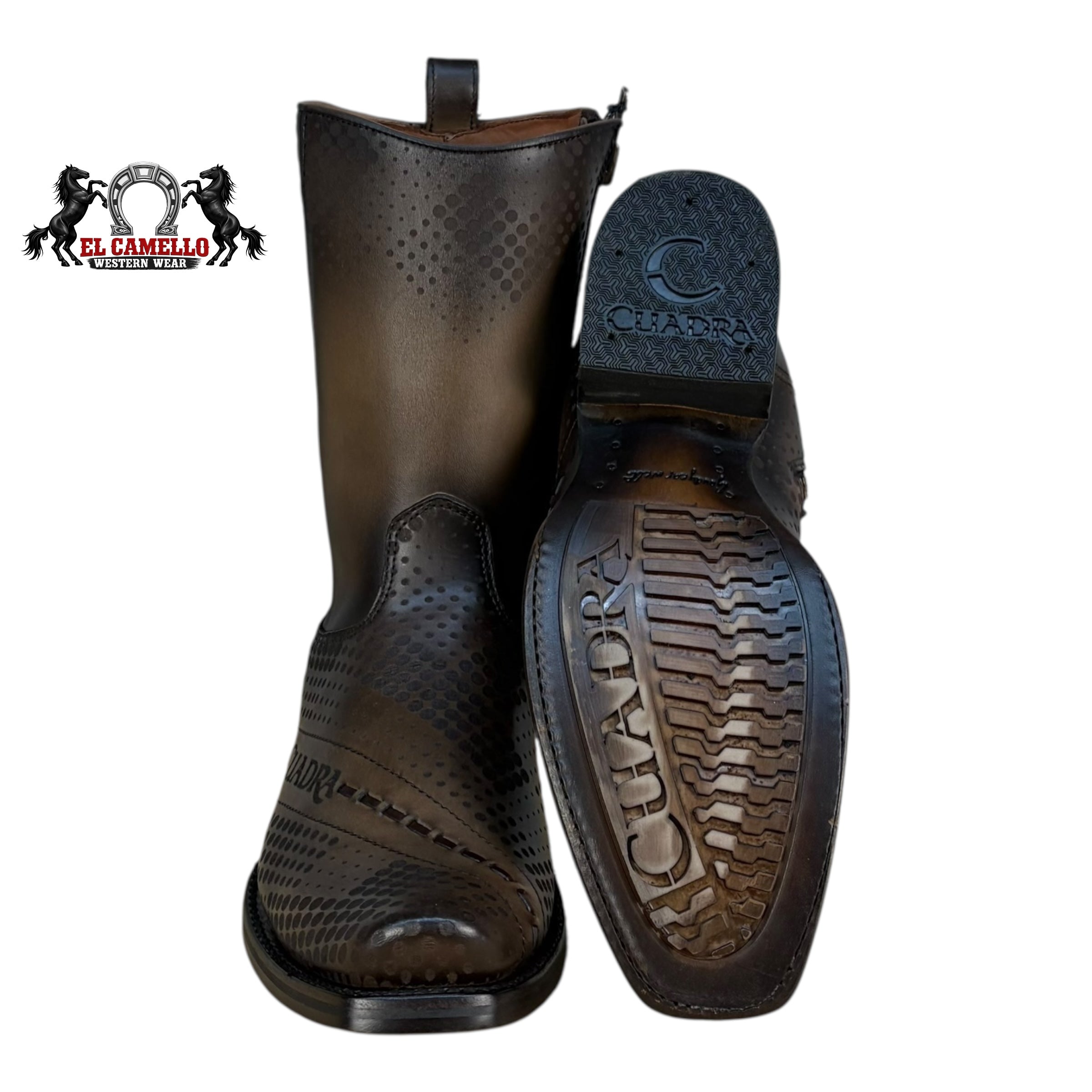 Cuadra Men’s Brown Laser-Perforated Leather Western Boots CU737 – Square Toe, Side Zip, Hybrid Sole