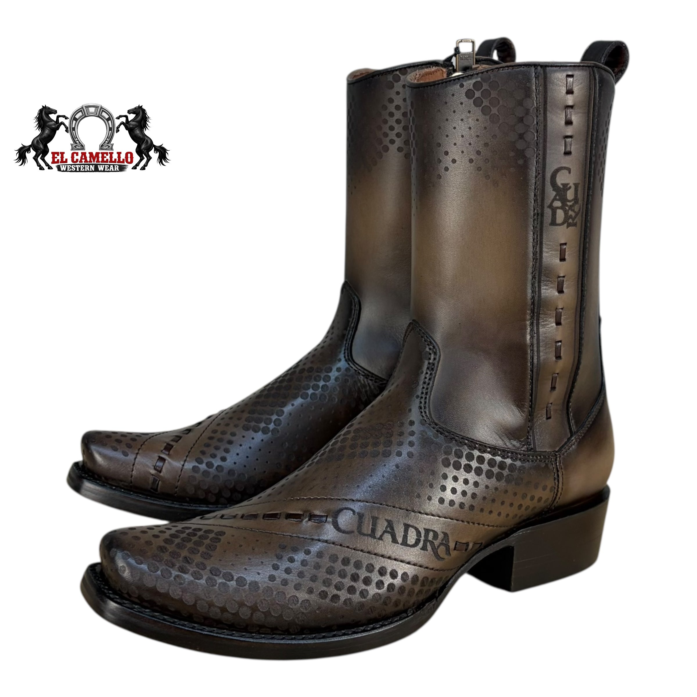 Cuadra Men’s Brown Laser-Perforated Leather Western Boots CU737 – Square Toe, Side Zip, Hybrid Sole