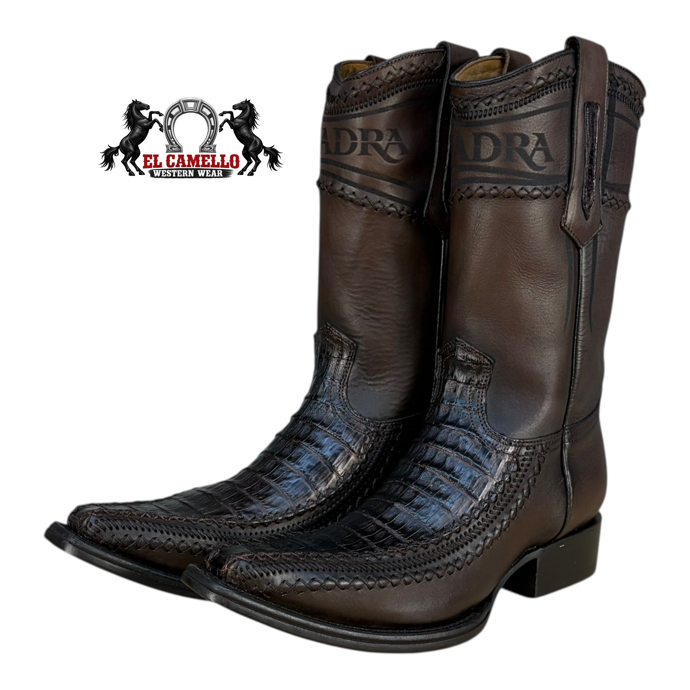 Cuadra Men’s Brown Croc-Print Leather Western Boots CU451 – Square Toe, Embroidered Shaft, Hybrid Sole