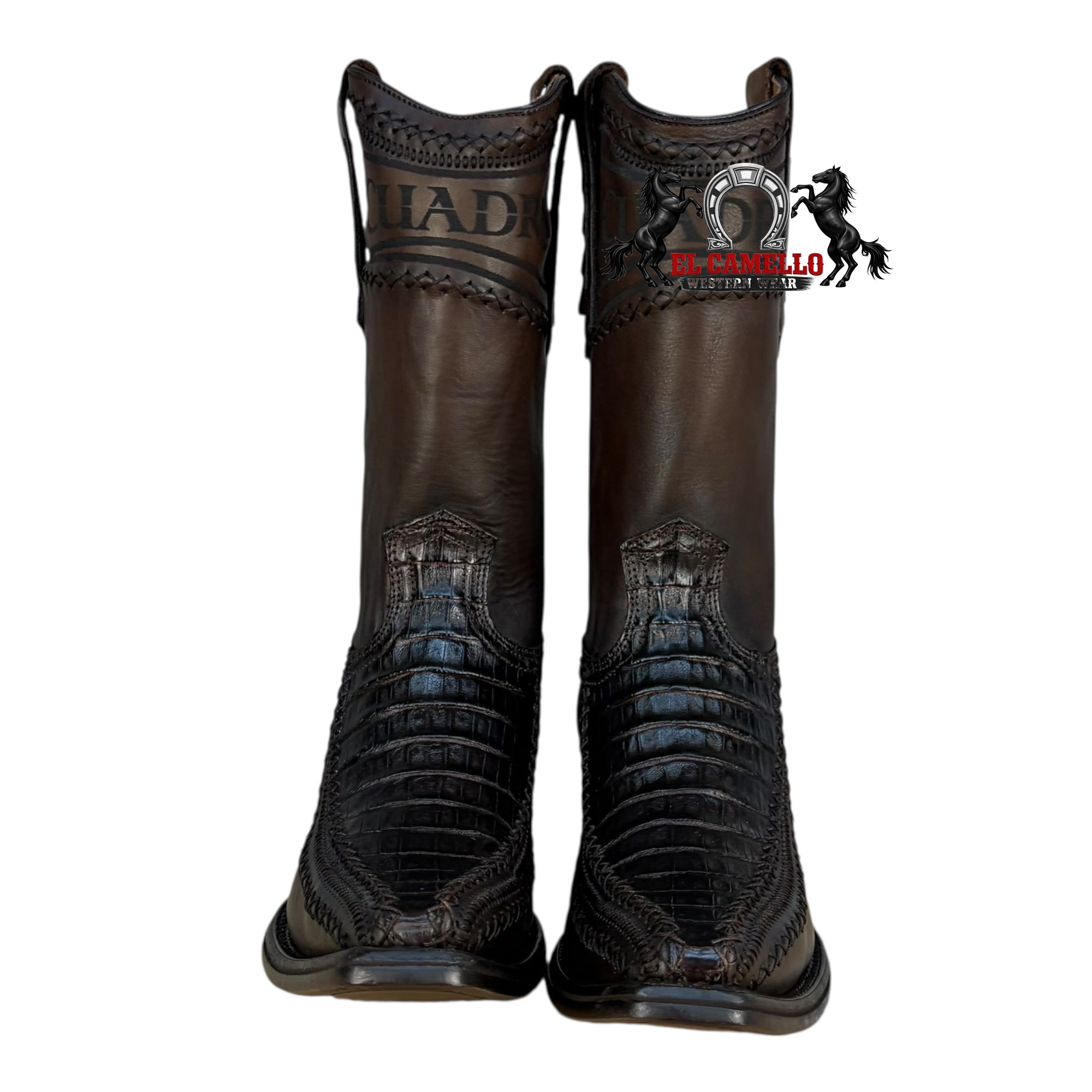 Cuadra Men’s Brown Croc-Print Leather Western Boots CU451 – Square Toe, Embroidered Shaft, Hybrid Sole