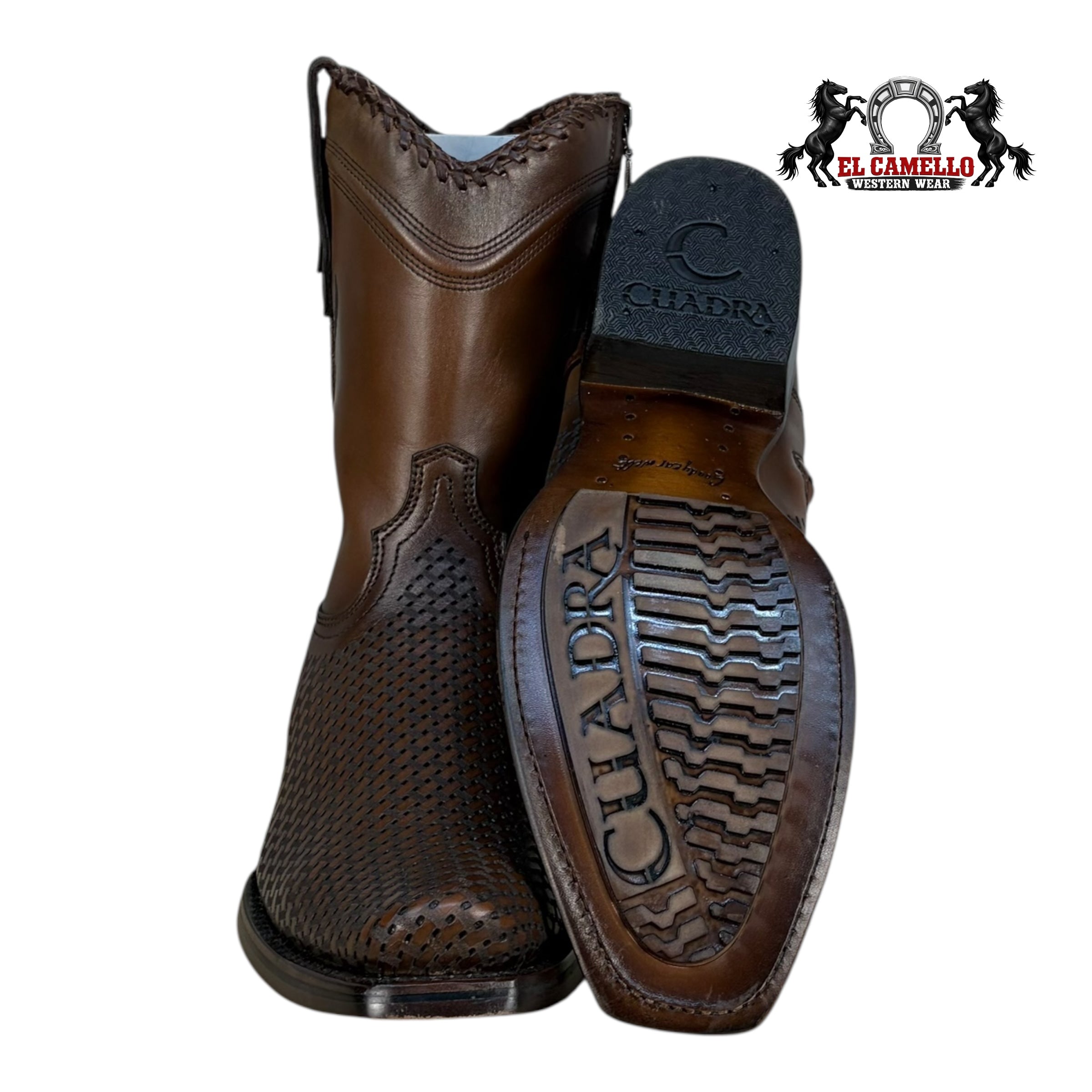 Cuadra Men’s Brown Perforated Leather Western Boots CU817 – Square Toe, Side Zip, Hybrid Sole