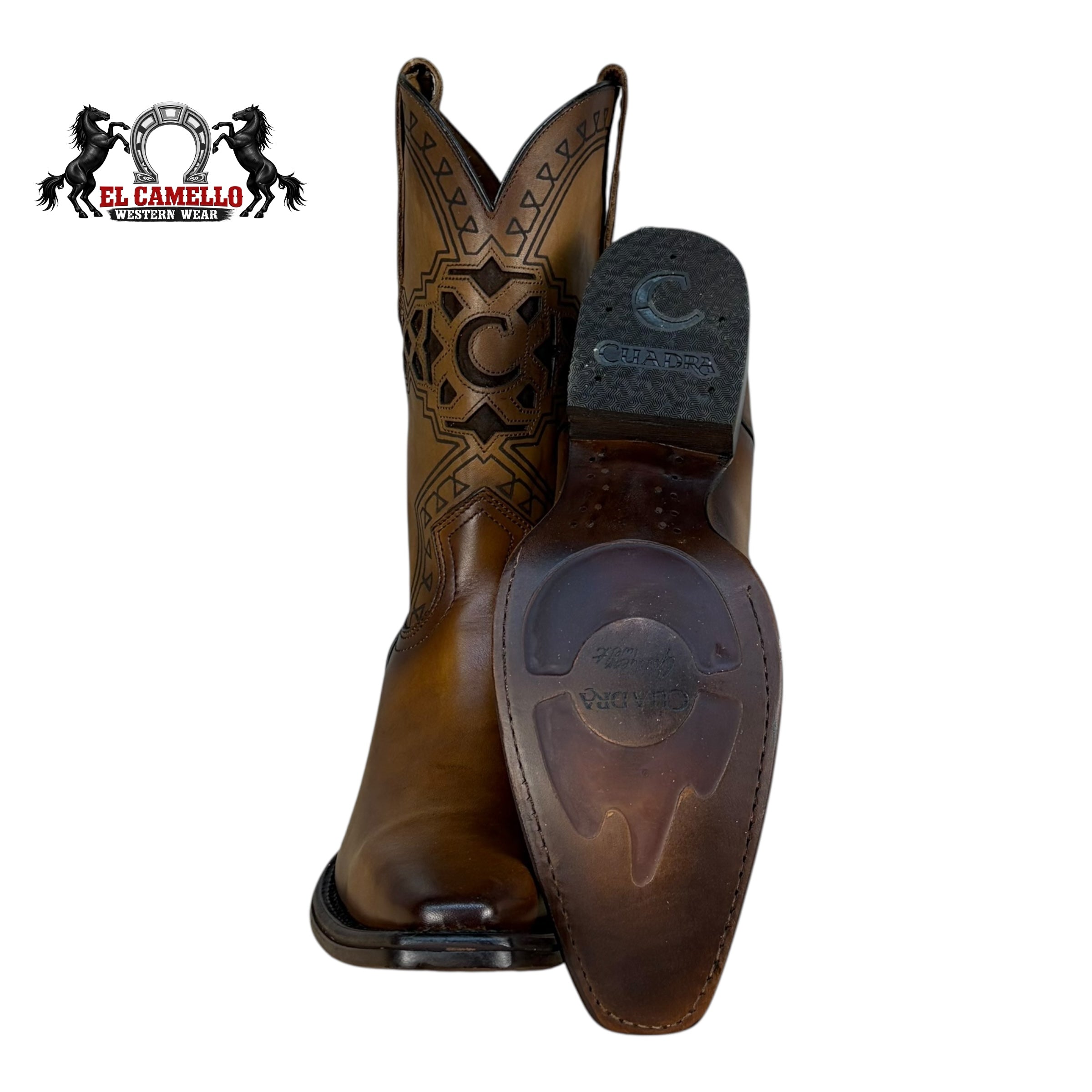 Cuadra Men’s CU662 Honey Brown Laser-Engraved Leather Western Boots – Square Toe