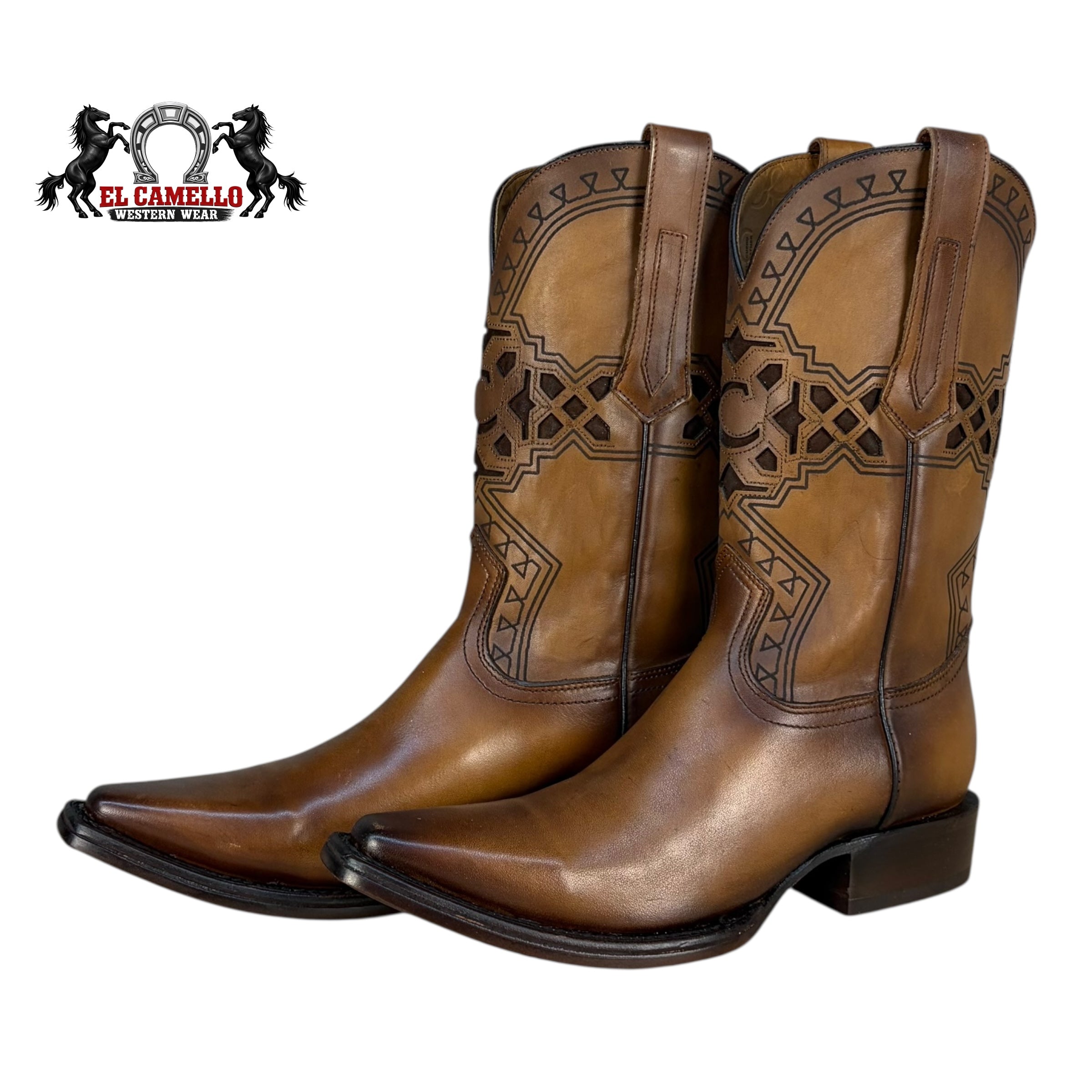 Cuadra Men’s CU662 Honey Brown Laser-Engraved Leather Western Boots – Square Toe