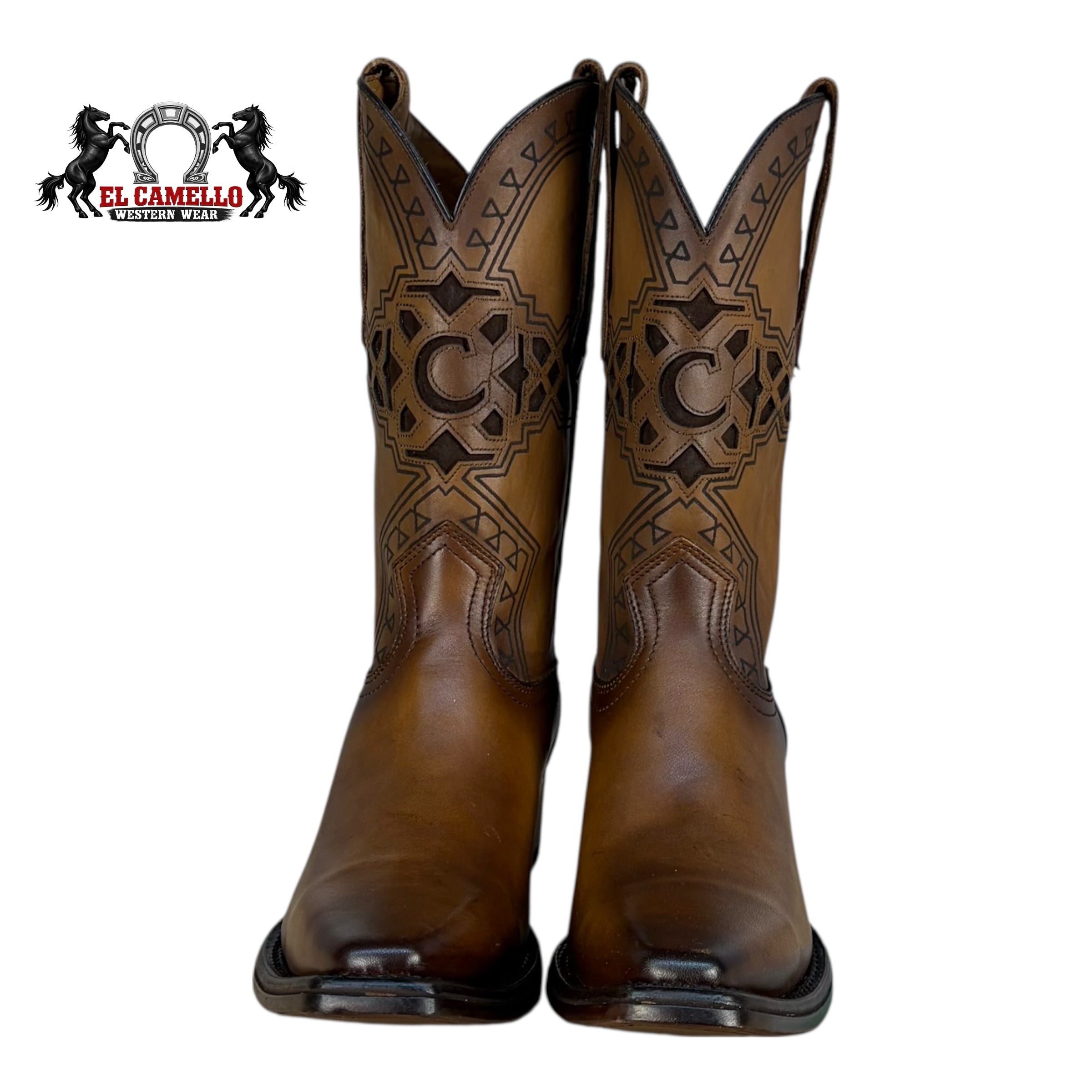 Cuadra Men’s CU662 Honey Brown Laser-Engraved Leather Western Boots – Square Toe