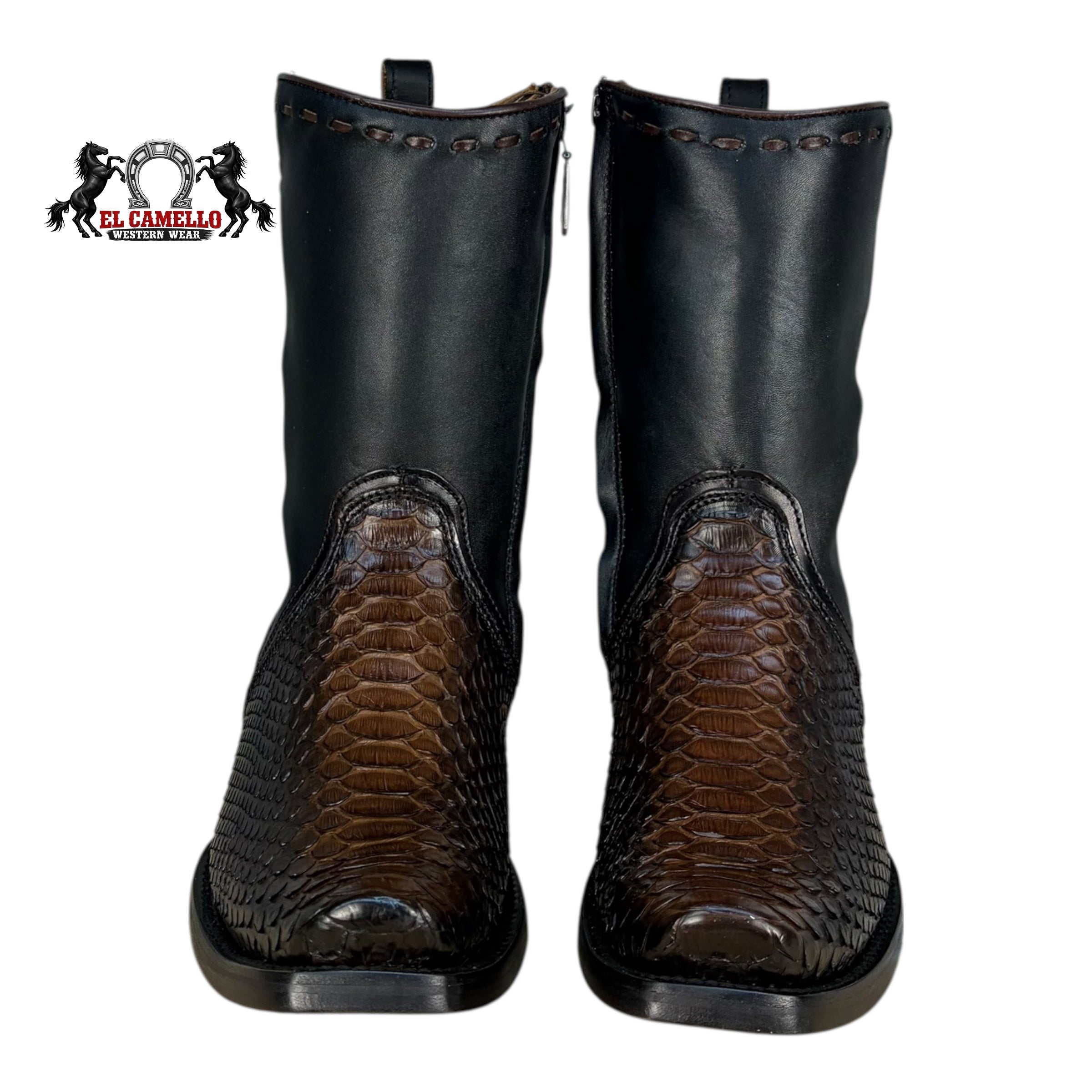 Cuadra Men’s Python & Black Leather Western Boots CU557 – Square Toe with Side Zipper