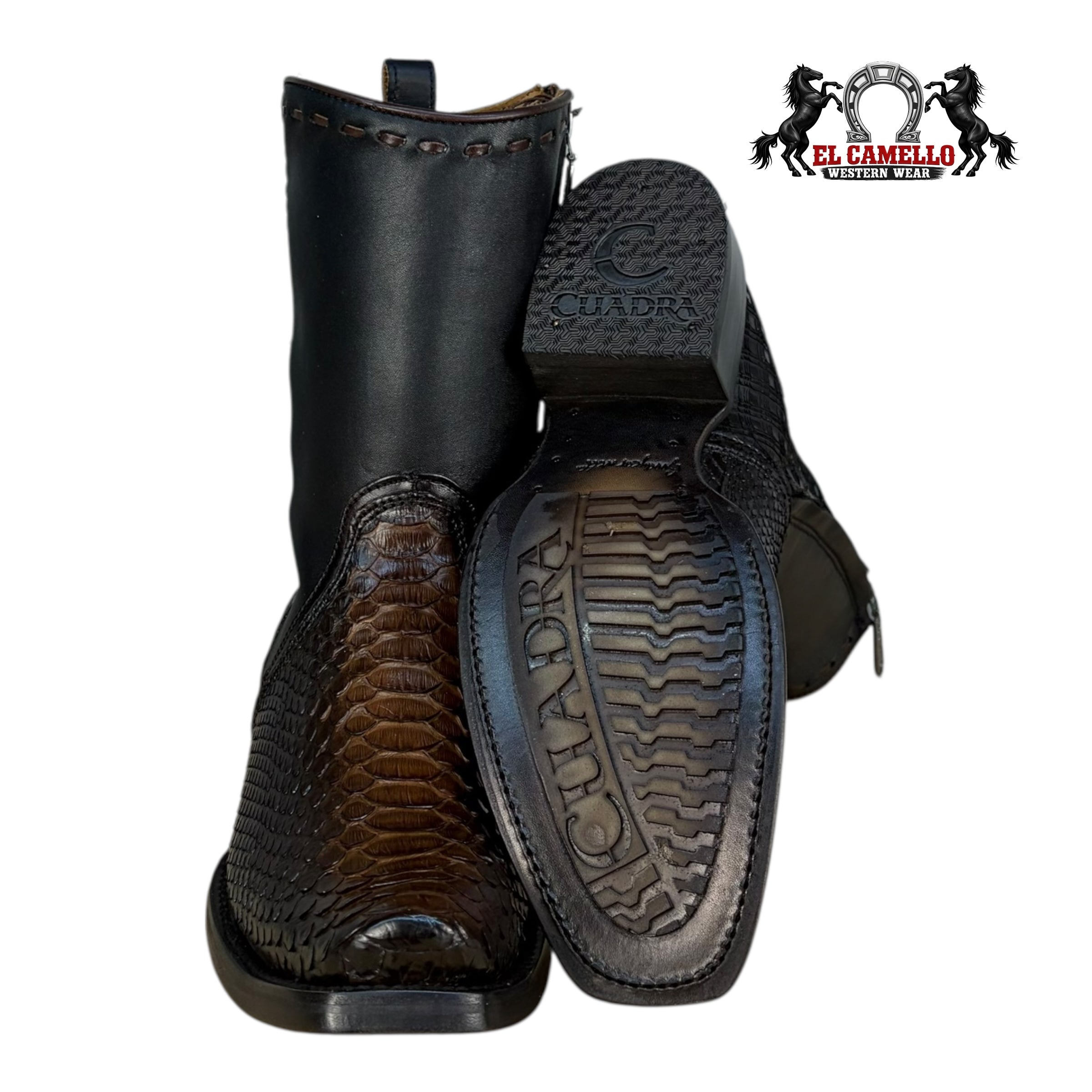 Cuadra Men’s Python & Black Leather Western Boots CU557 – Square Toe with Side Zipper