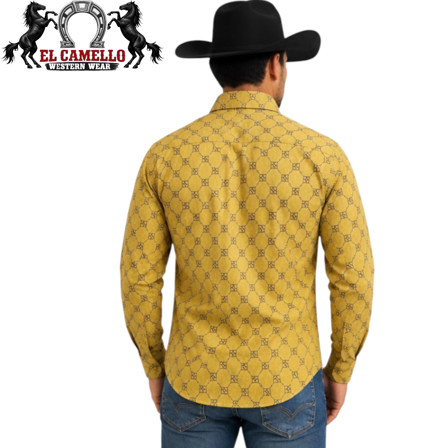 CHUXX Men’s Gold Geometric Print Long Sleeve Dress Shirt Fl-3426
