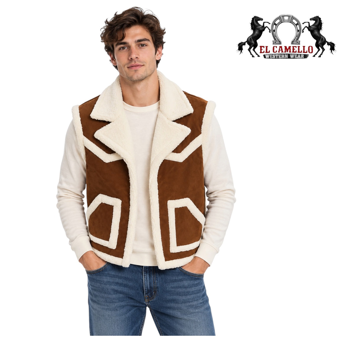Men’s Cognac Brown and Cream Sherpa-Lined Western Vest American West